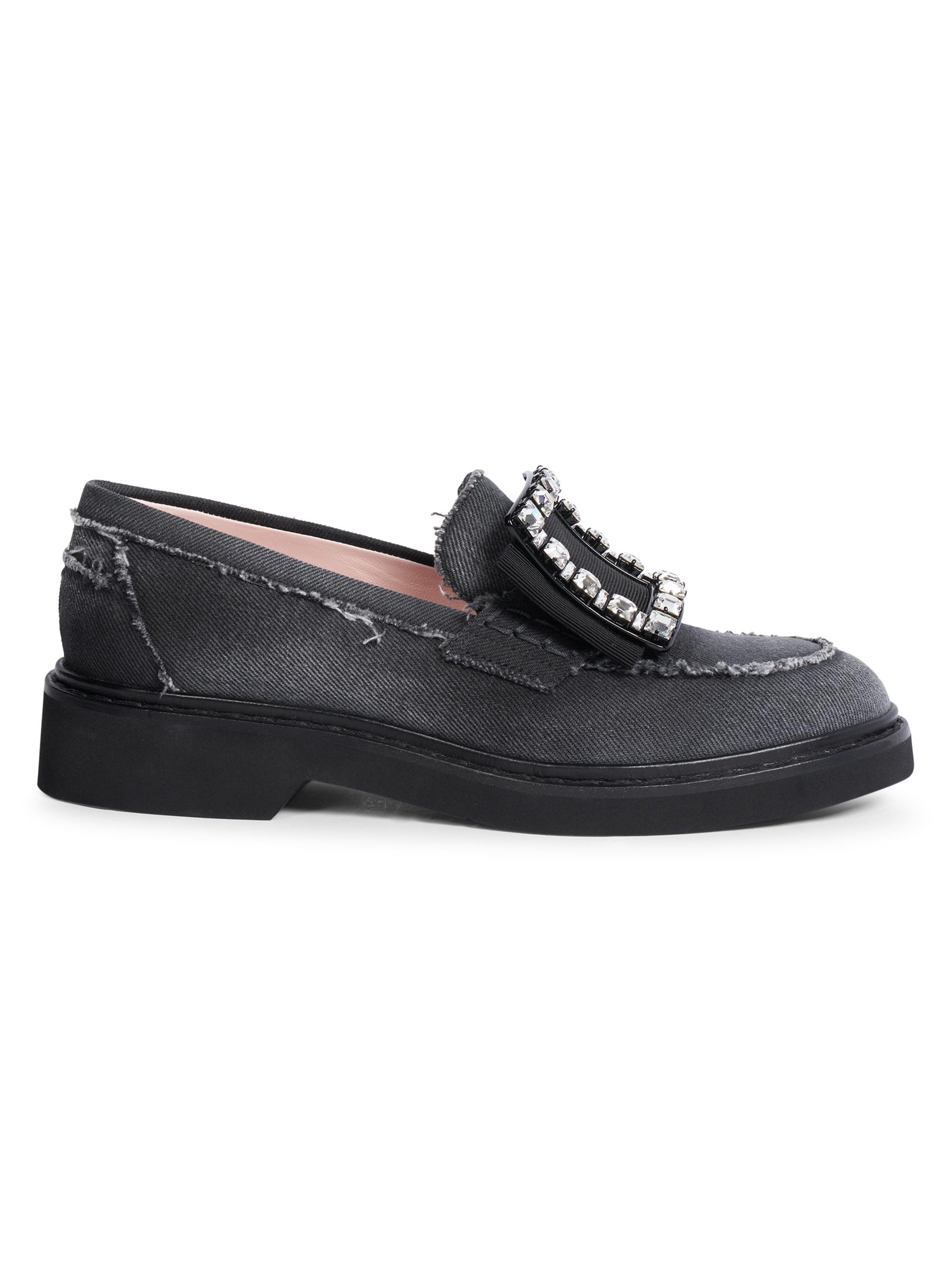 Roger Vivier Women's Viv Rangers Embellished Denim Loafers - Nero