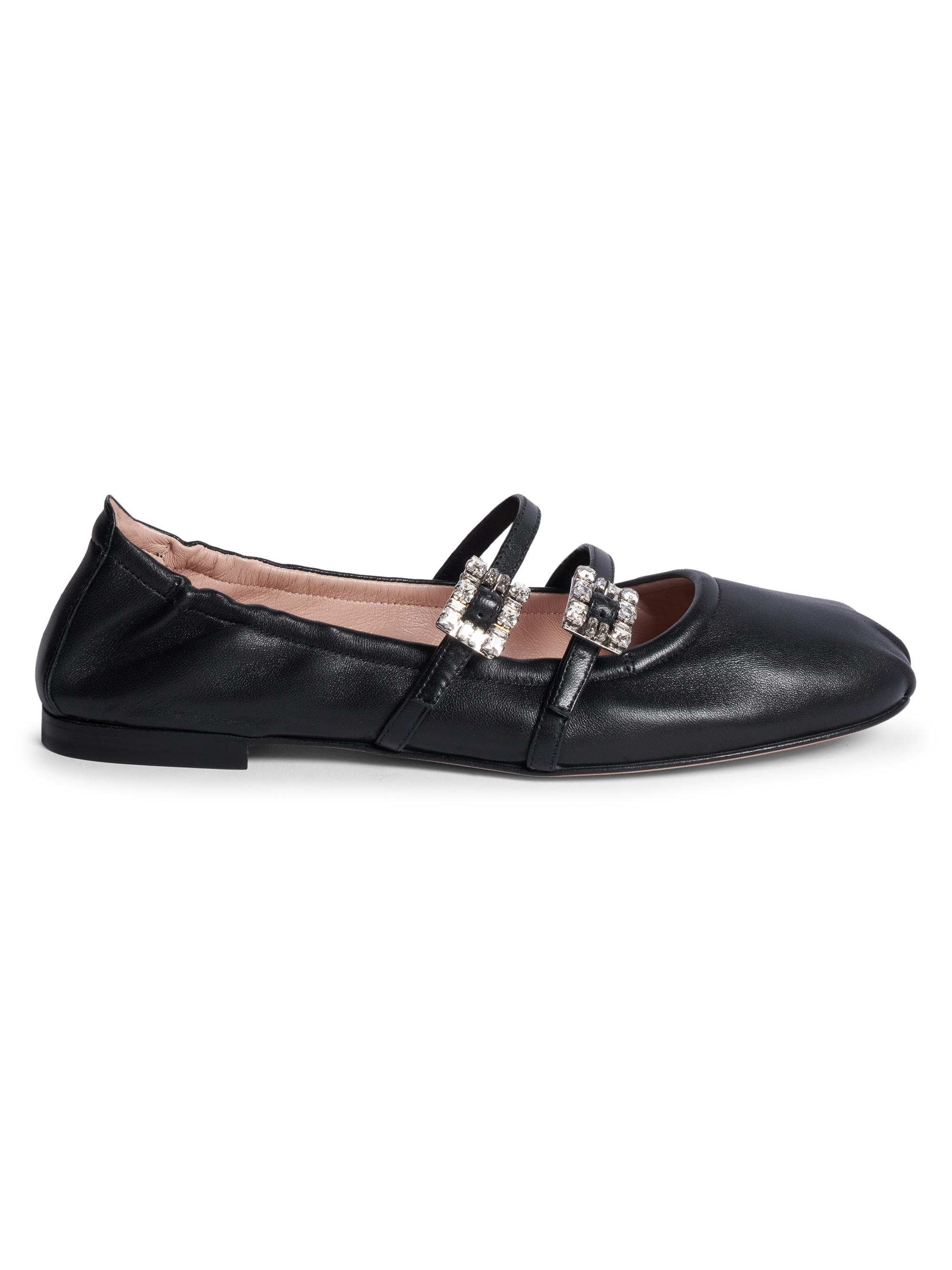 Roger Vivier Women's Mini Strap Strass Leather Ballerina Flats - Nero