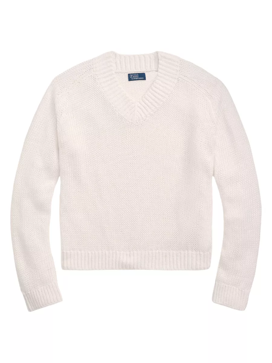 Shop Polo Ralph Lauren Linen-Cotton V-Neck Sweater | Saks