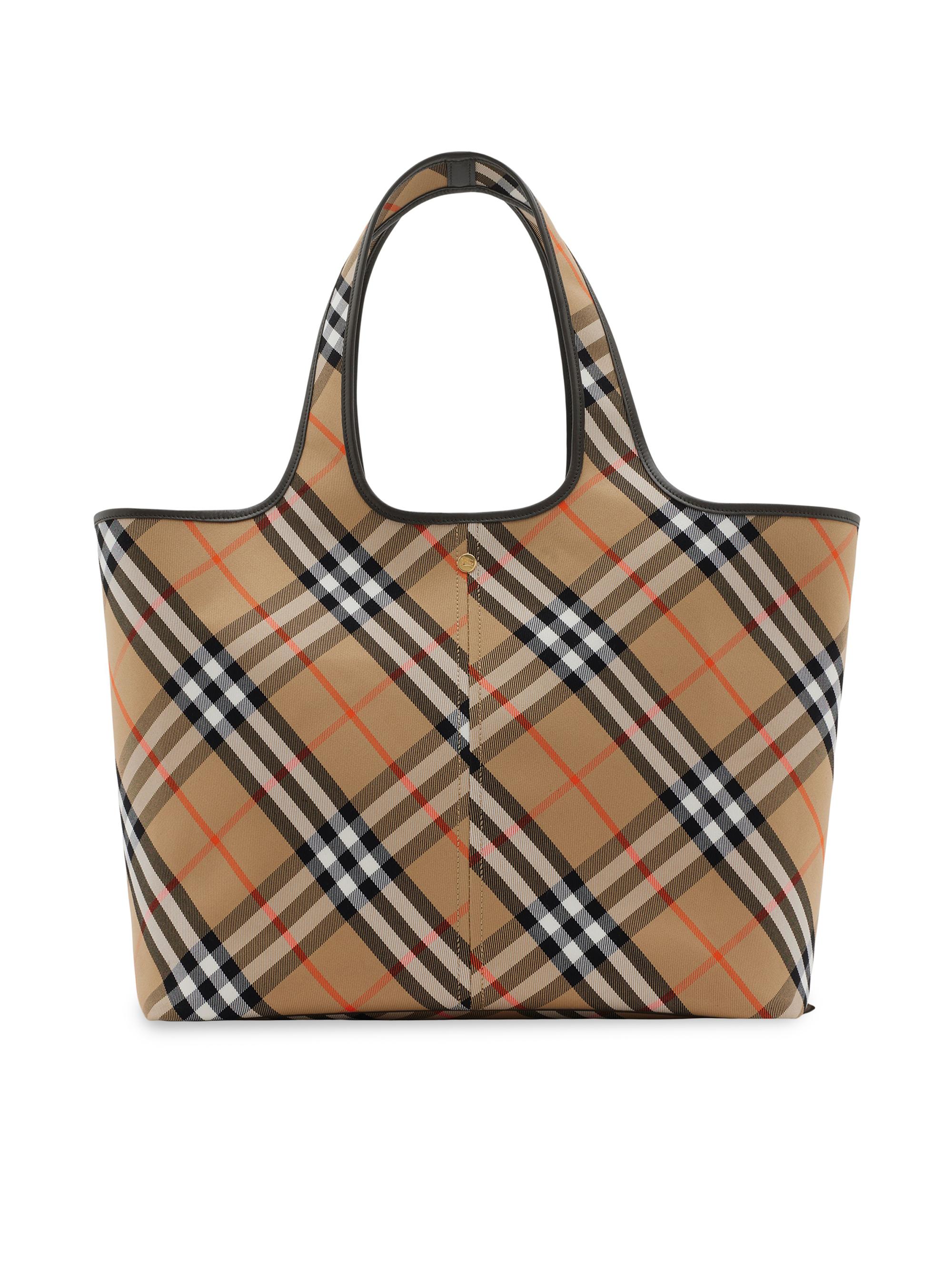 Burberry Women's  Check Cotton Twill Tote Bag - Sand