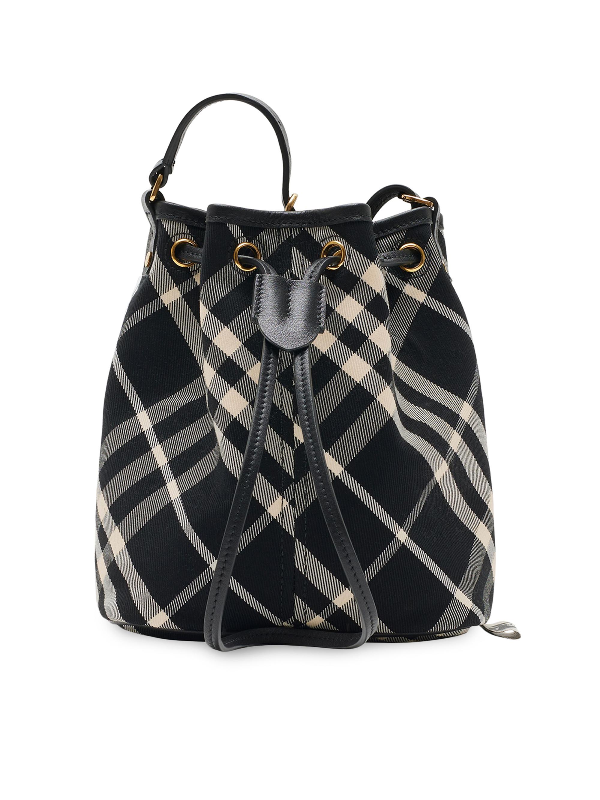 Burberry Women's Mini Check Cotton Twill Bucket Bag - Black Calico