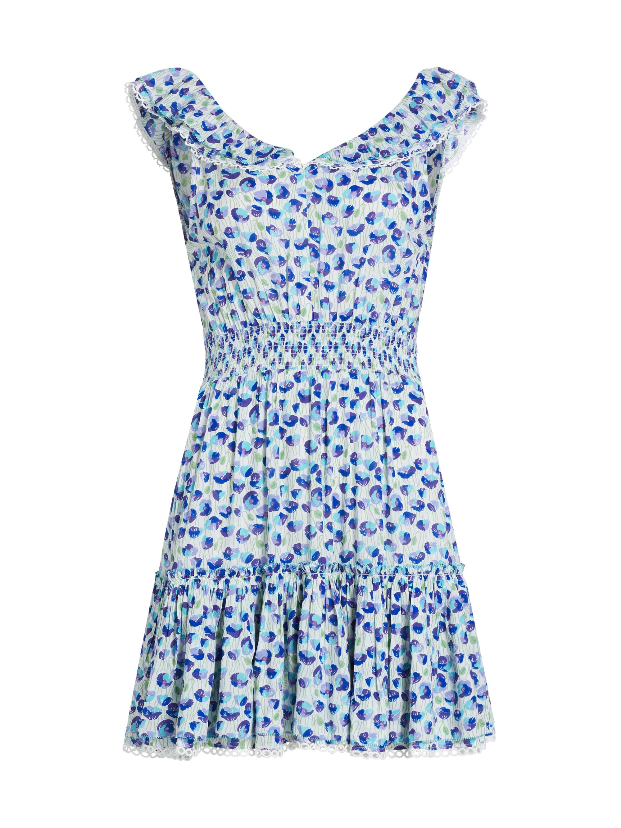 Poupette St Barth Women's Bruna Floral Ruffled V-Neck Minidress - White Blue Alamy