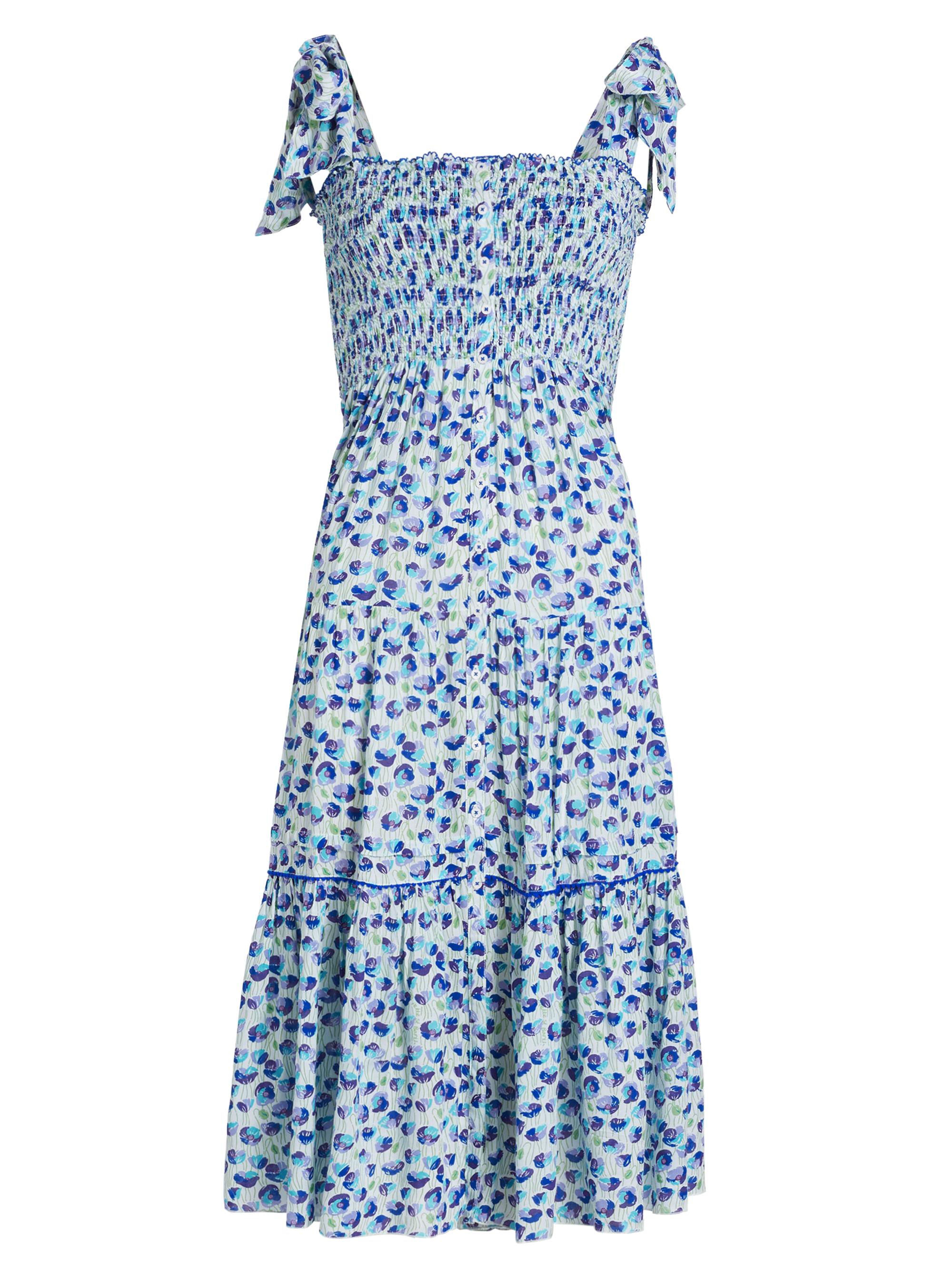 Poupette St Barth Women's Triny Floral Tie-Strap Midi-Dress - White Blue Alamy