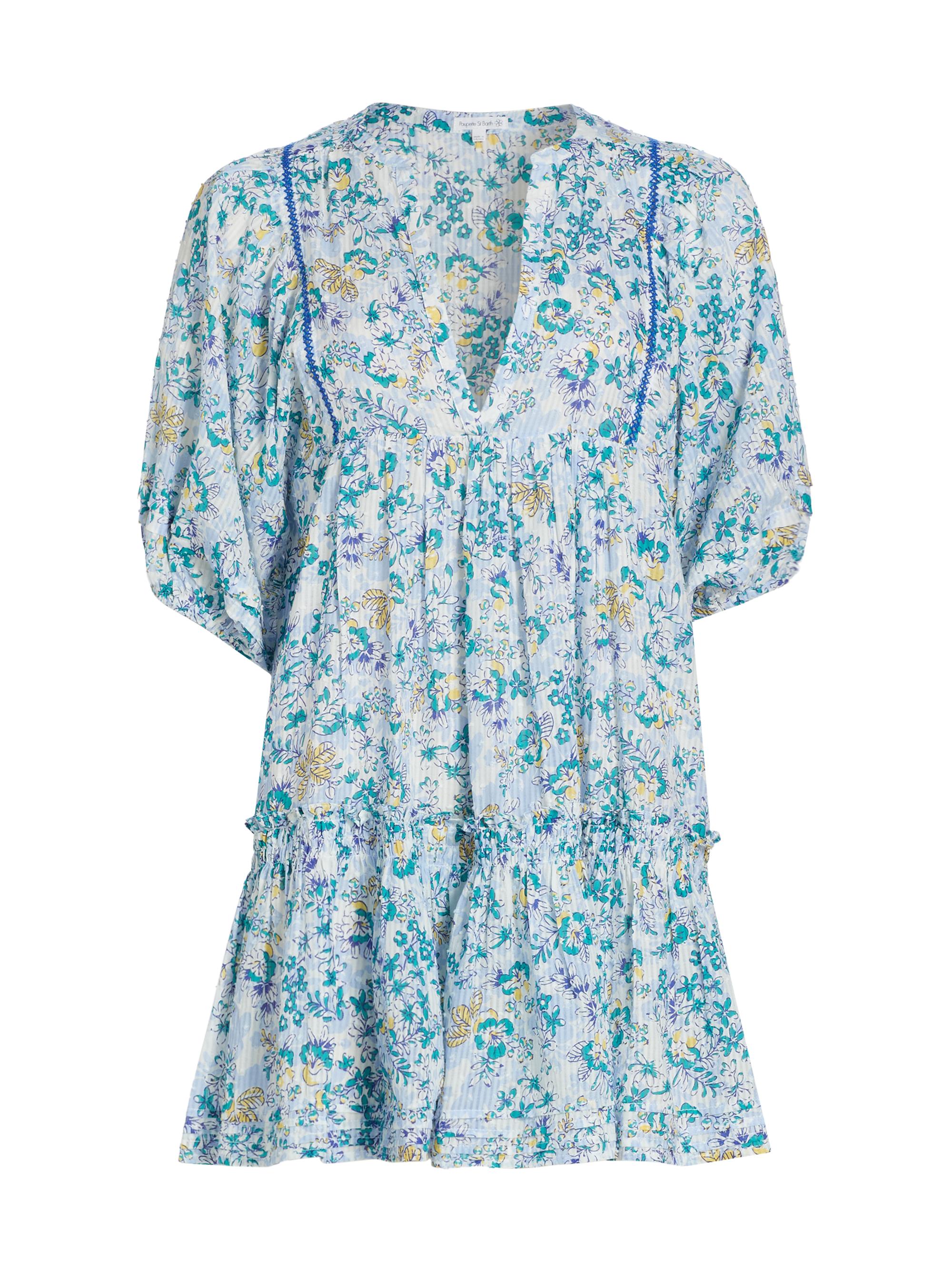 Poupette St Barth Women's Aria Floral Swiss-Dot Minidress - Blue Sweet Liberty