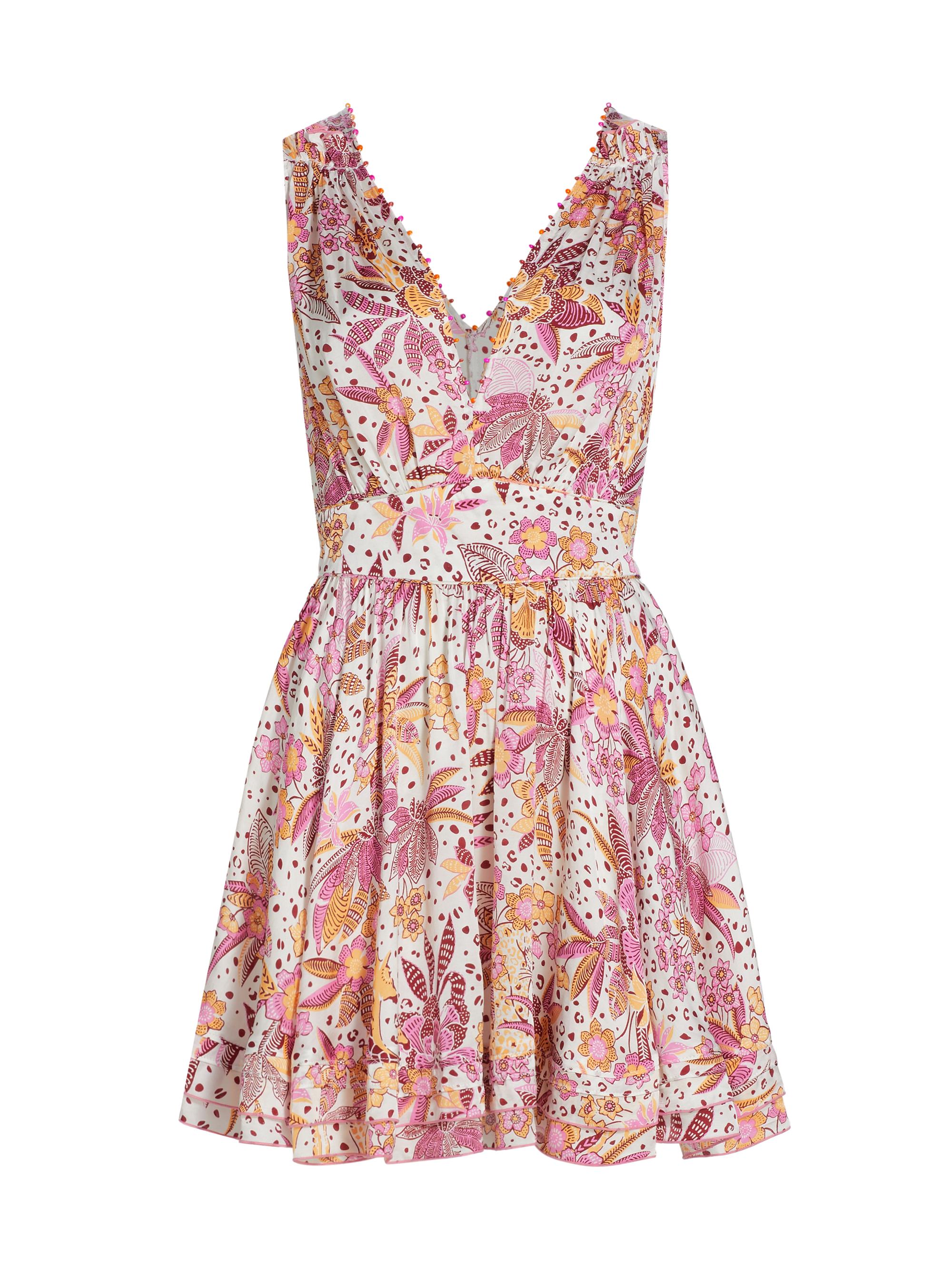 Poupette St Barth Women's Bessie Floral Satin V-Neck Minidress - Pink Savana