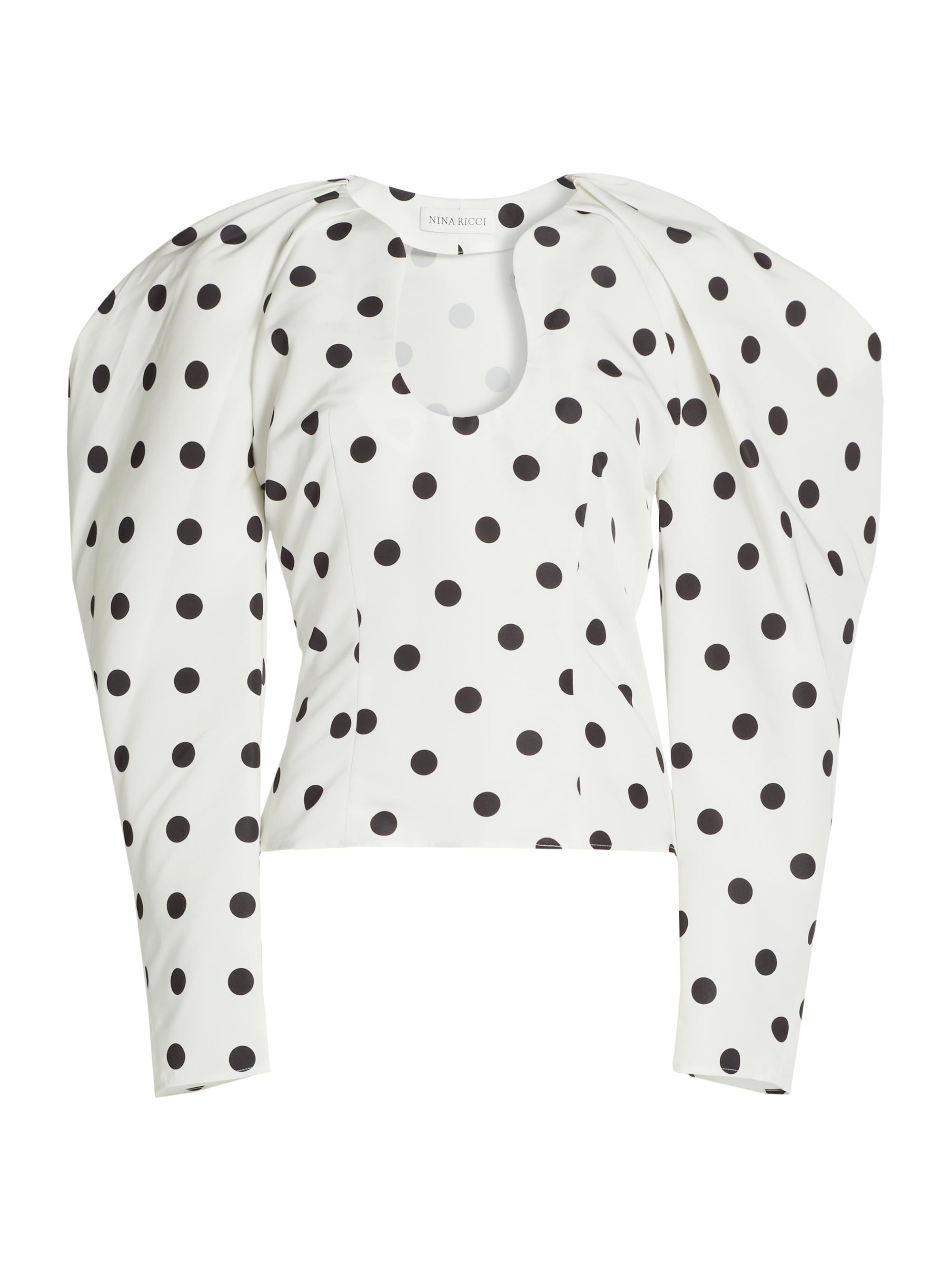 Nina Ricci Women's Polka Dot Puff Sleeve Blouse - White With Black Dots