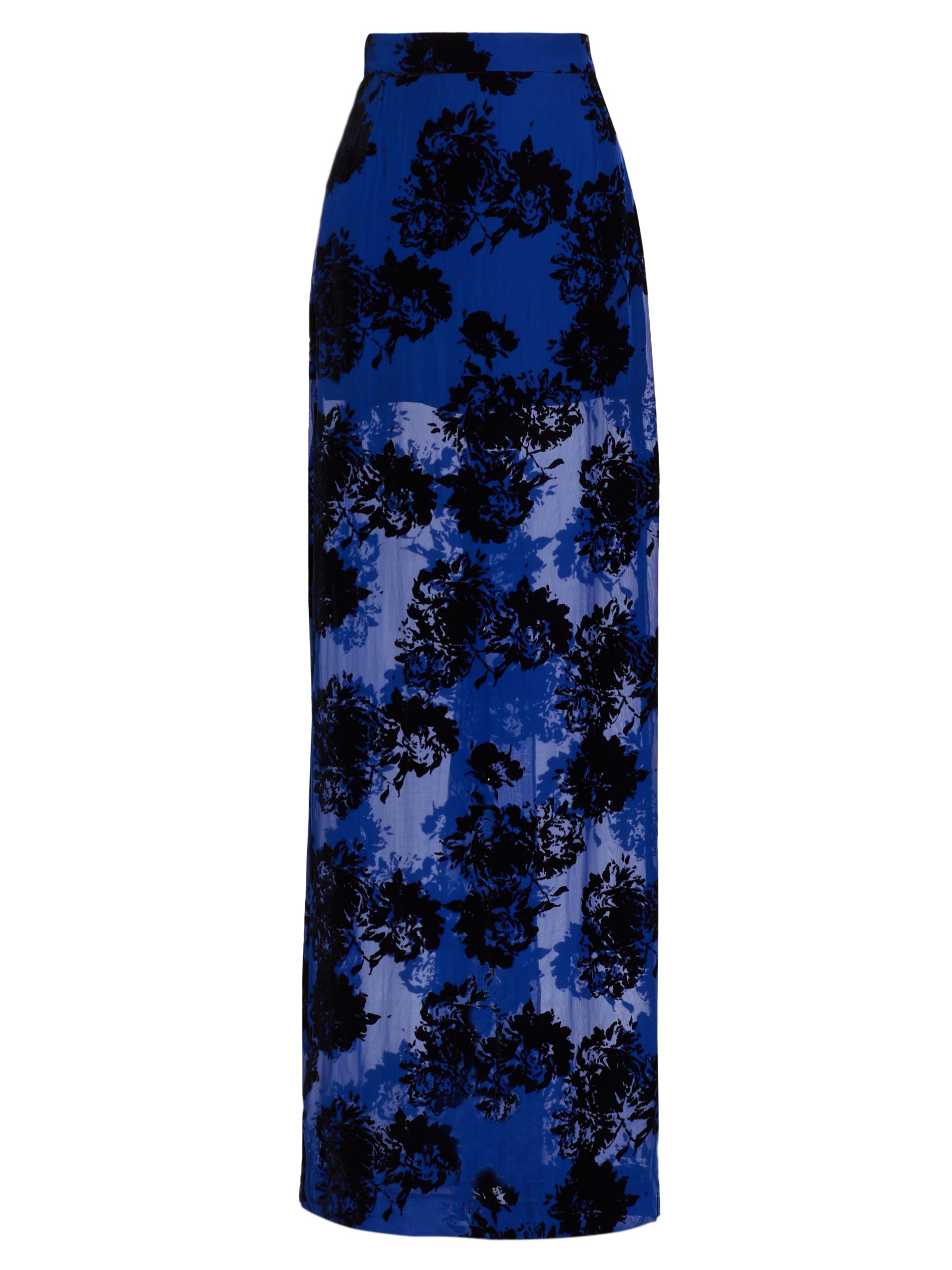Nina Ricci Women's Velvet Floral Pencil Maxi Skirt - Bleu Noir