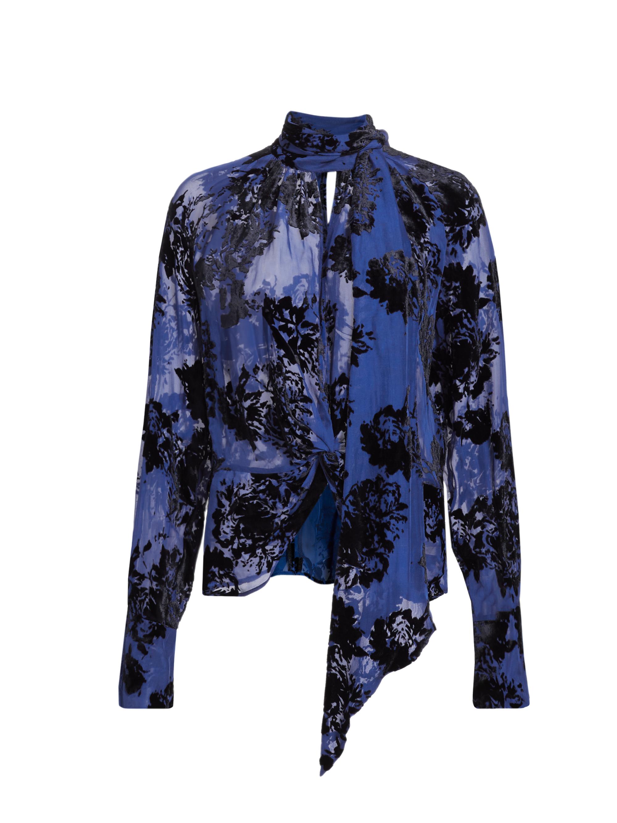 Nina Ricci Women's Velvet Floral Keyhole Blouse - Bleu Noir