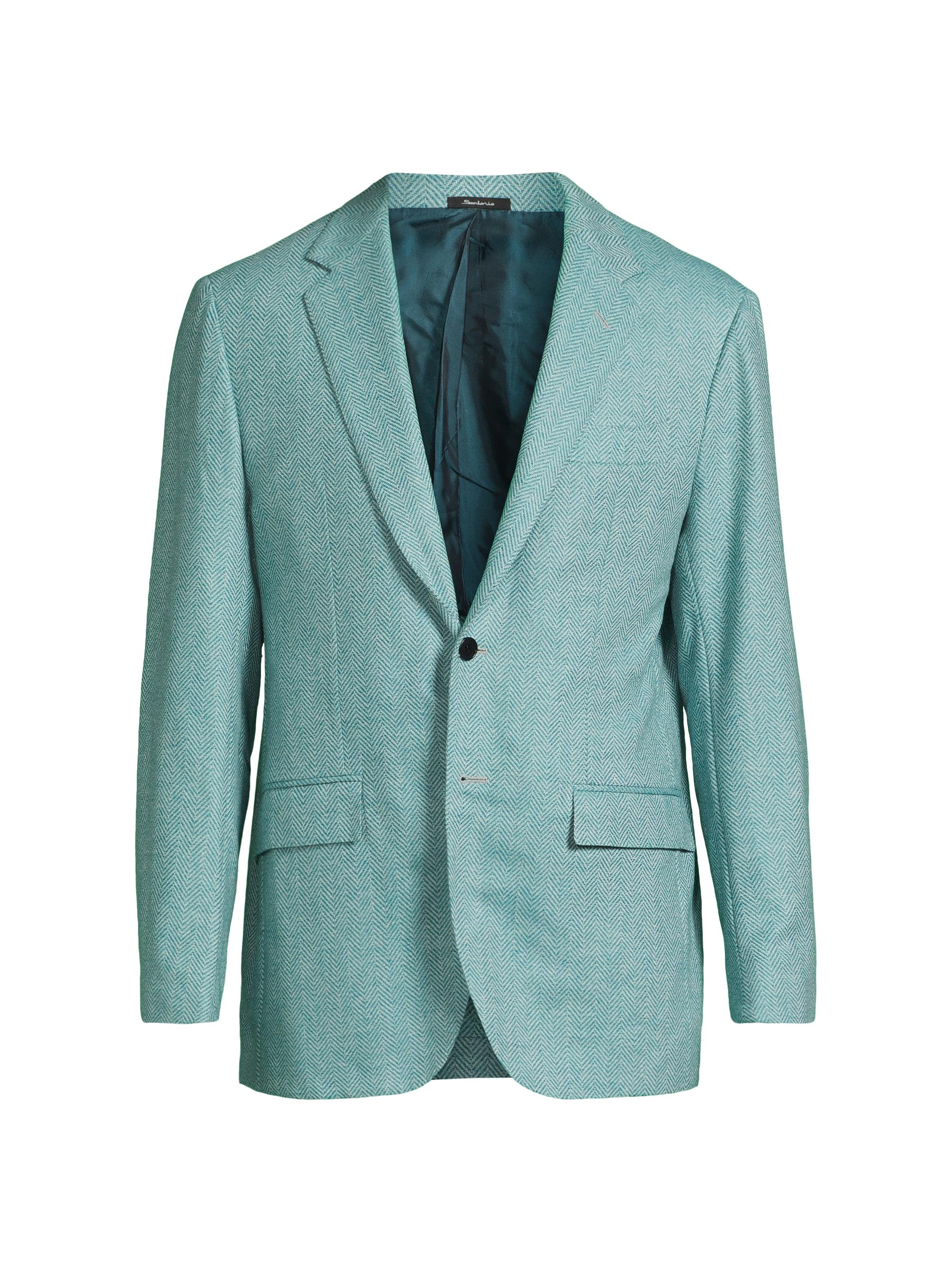 Sartorio Napoli Men's Herringbone Wool Sport Jacket - Aqua