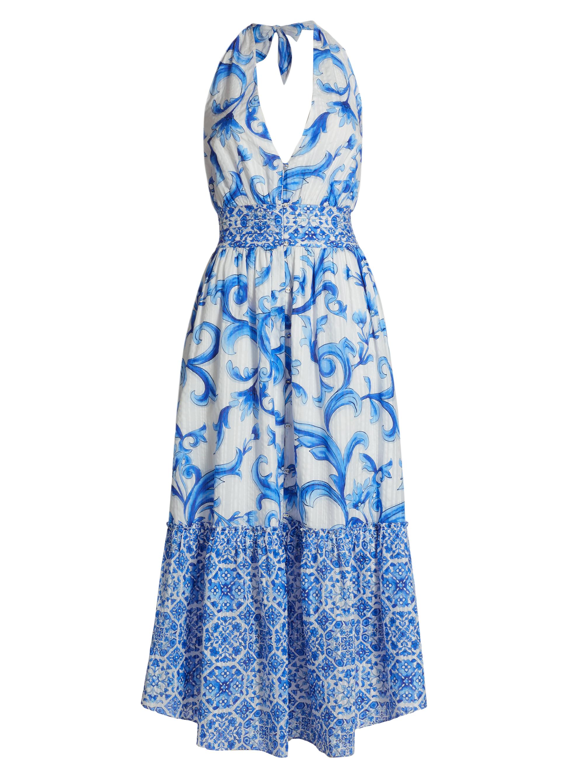 Ramy Brook Women's Mollie Watercolor Halter Midi-Dress - Spring Navy Positano