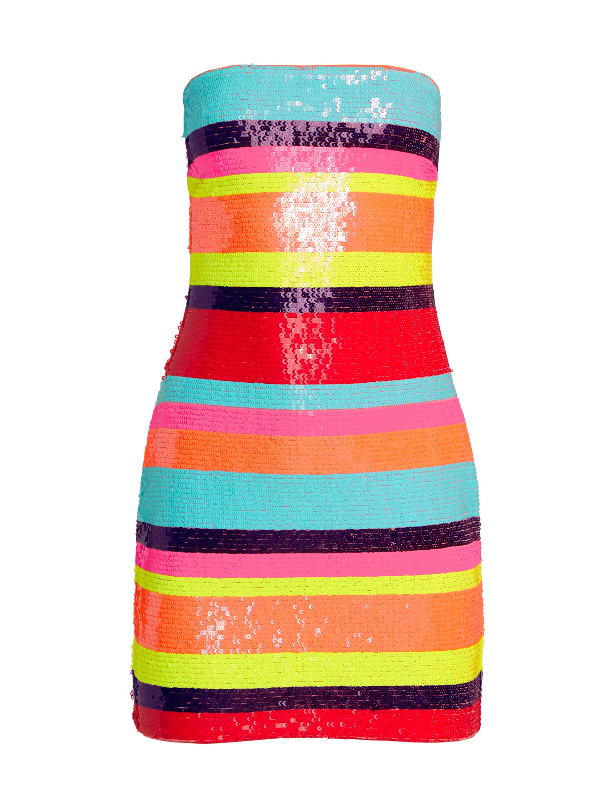 Ramy Brook Women's Winnie Sequined Stripe Minidress - Flame Multi Neon Stripe