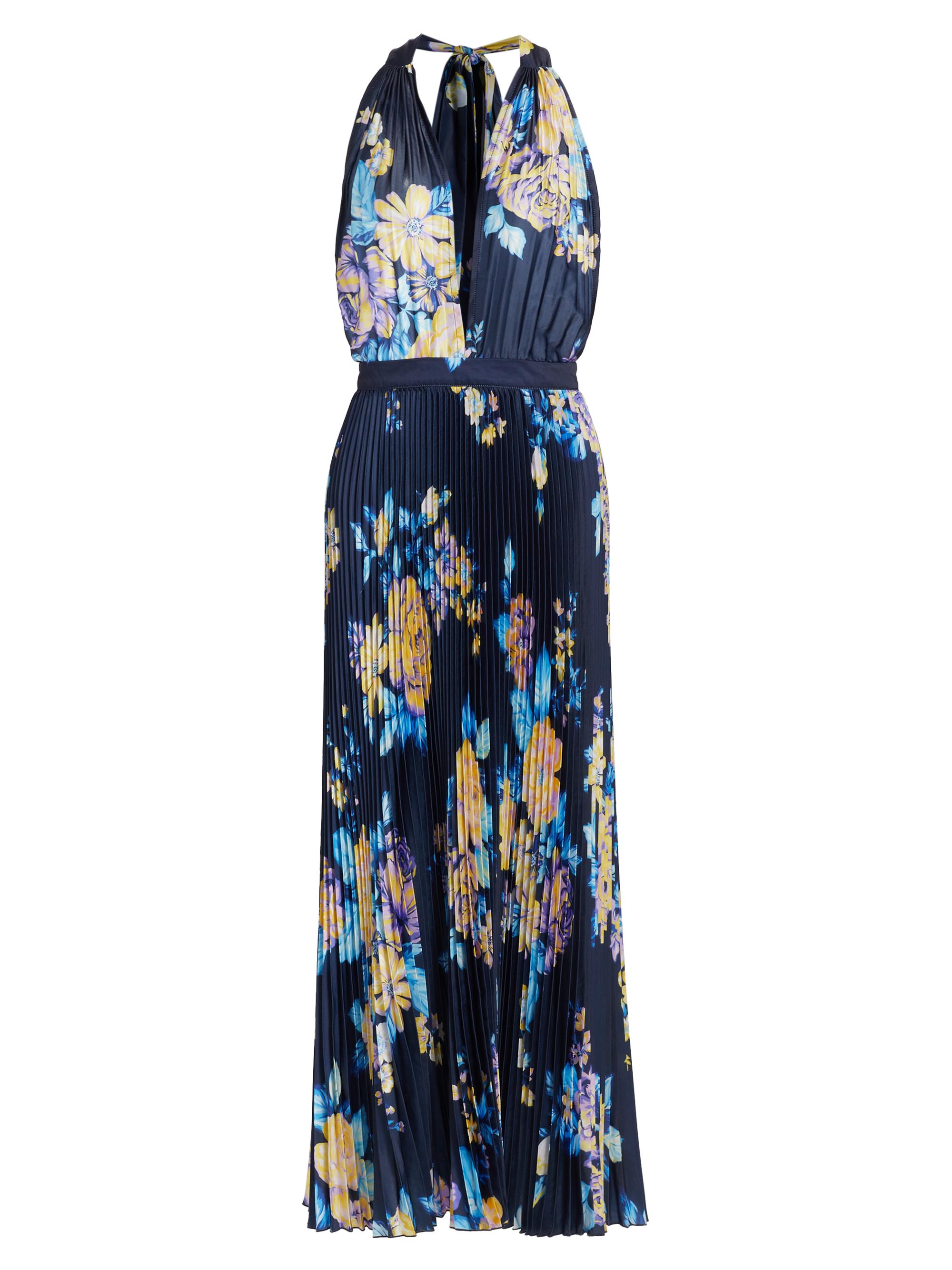L'Idée Women's Moderniste Floral Plissé Halter Gown - Nuite Garden