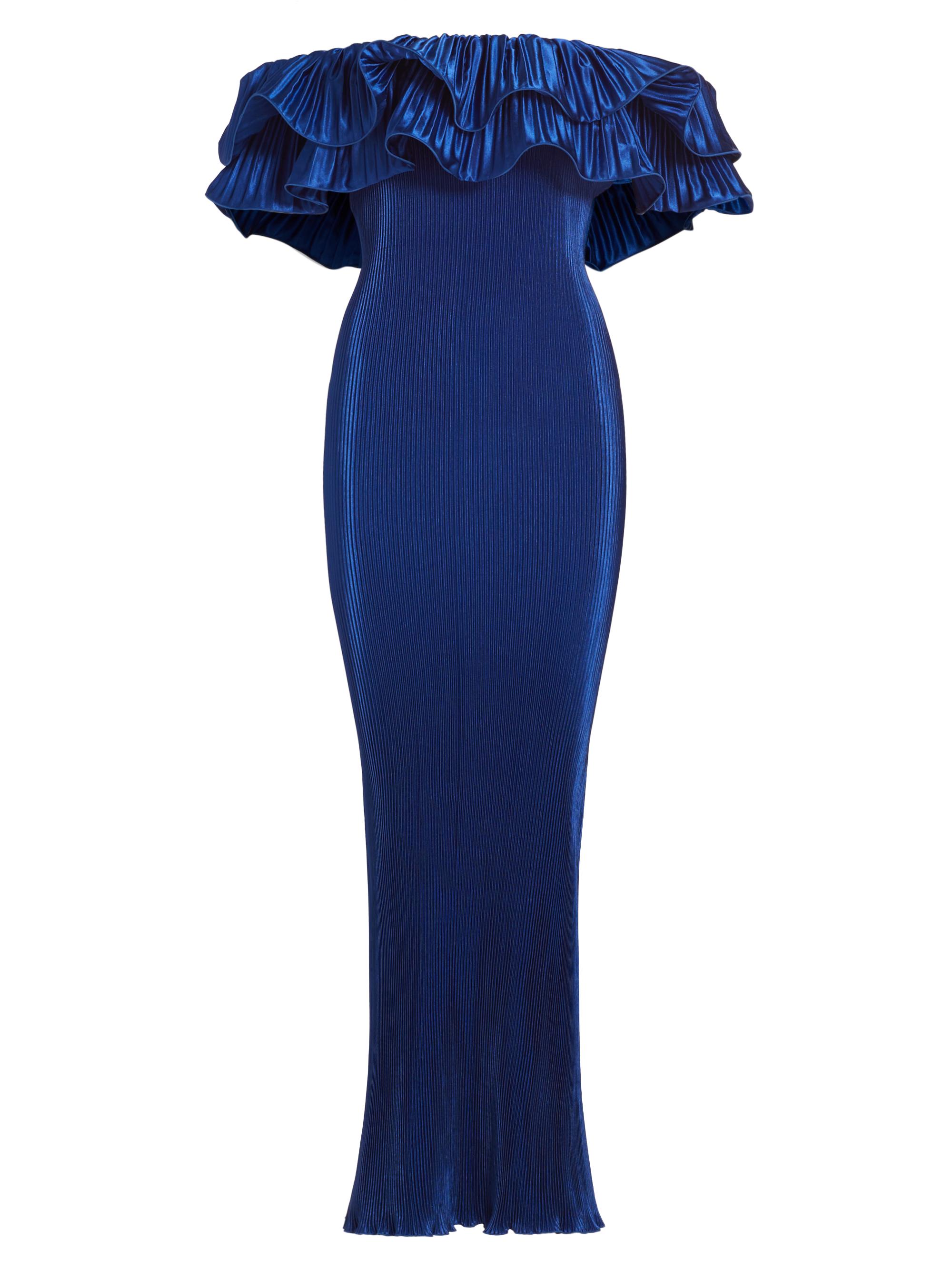 L'Idée Women's Debut Frill Off-the-Shoulder Column Gown - Deep Azure
