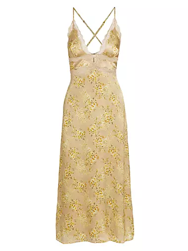 Roya Floral Silk Slip Midi-Dress