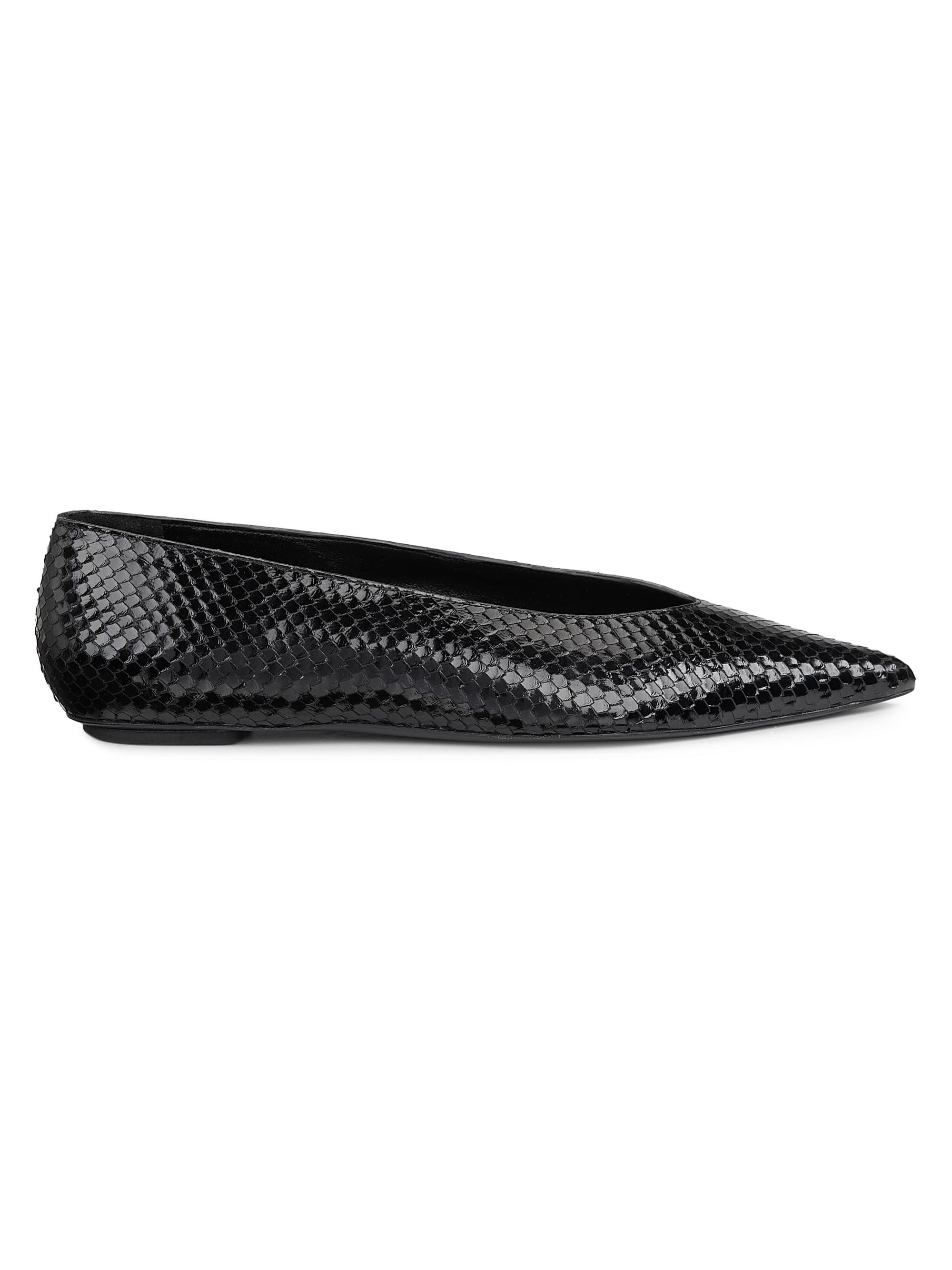 Stuart Weitzman Women's Lina Python-Embossed Pointed Flats - Black