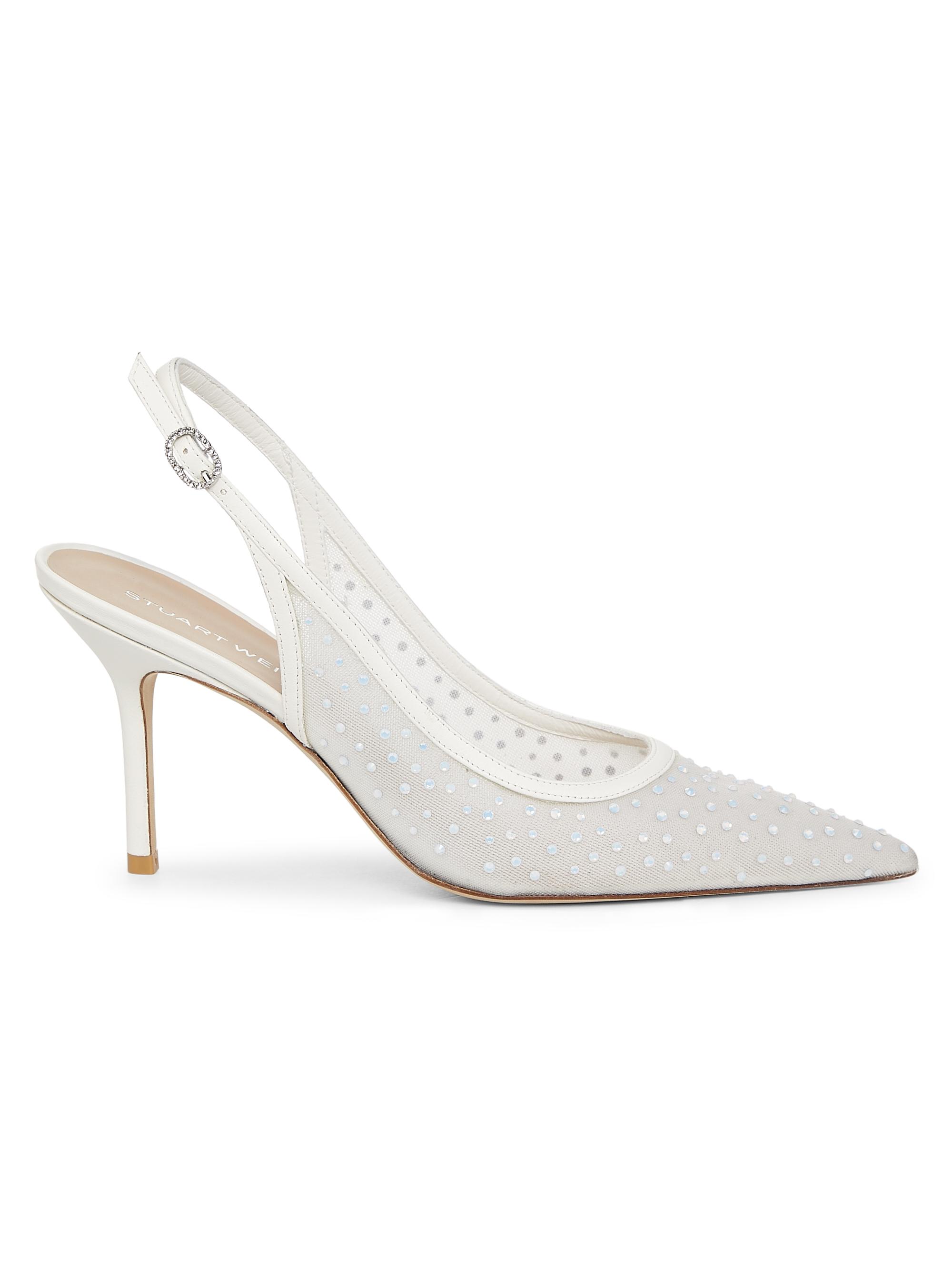 Stuart Weitzman Women's Emilia 85MM Mesh Crystal-Embellished Slingback Pumps - White