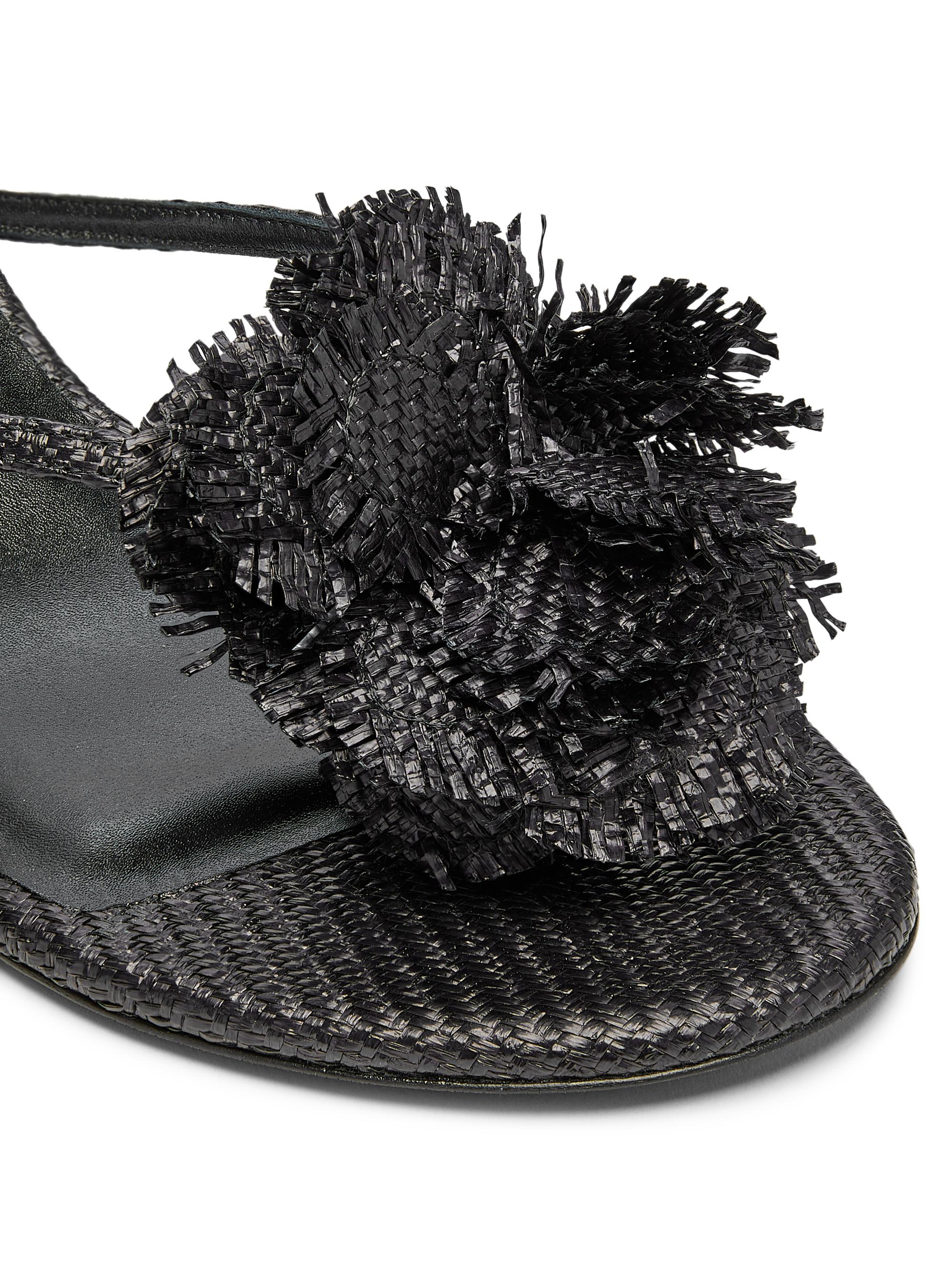 Stuart Weitzman ブラックサンダル35.5新品未使用品お値下げ中 Stuart Weitzman Belize Floral-Appliquéd 50MM Raffia Ankle-Wrap