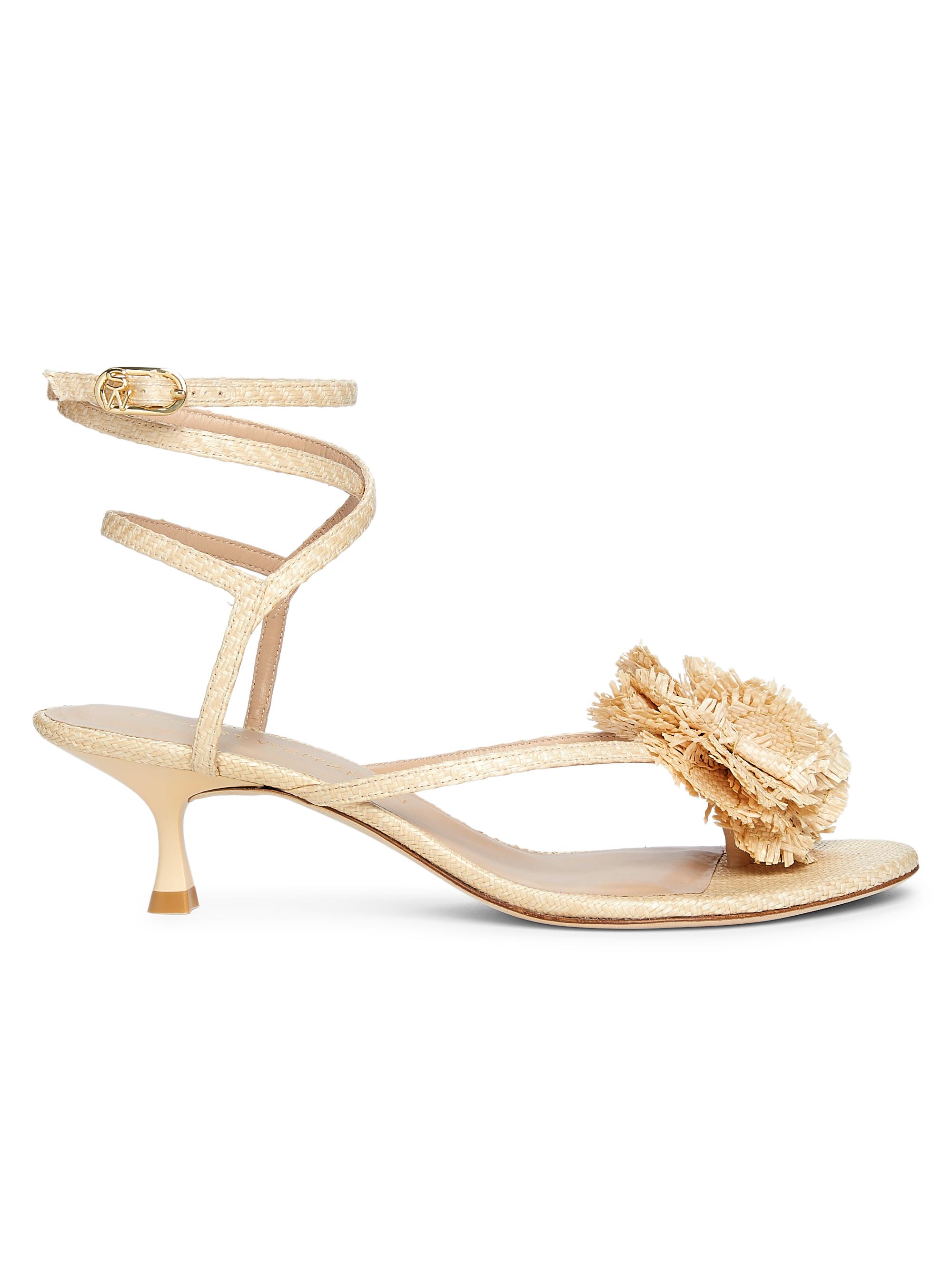 Stuart Weitzman Women's Belize Floral-Appliquéd 50MM Raffia Ankle-Wrap Sandals - Black