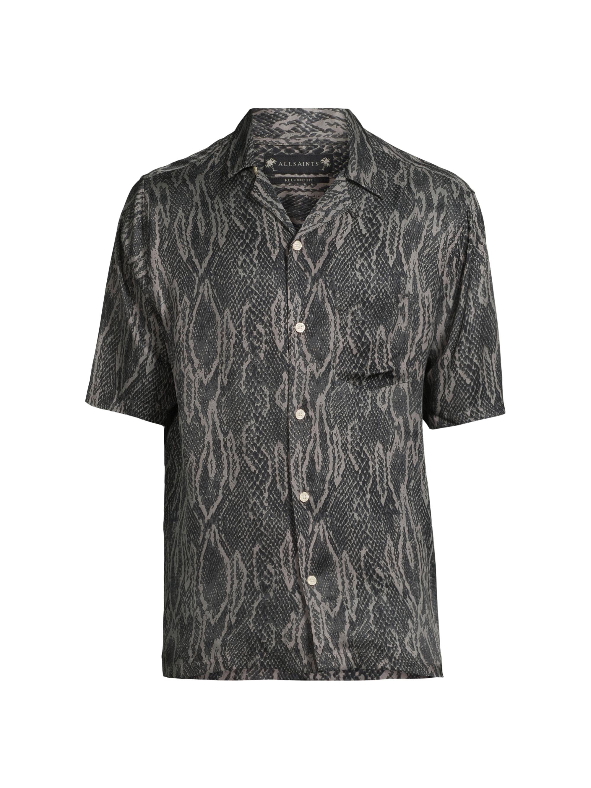 AllSaints Men's Boomslang Snake Relaxed-Fit Camp Shirt - Jet Black