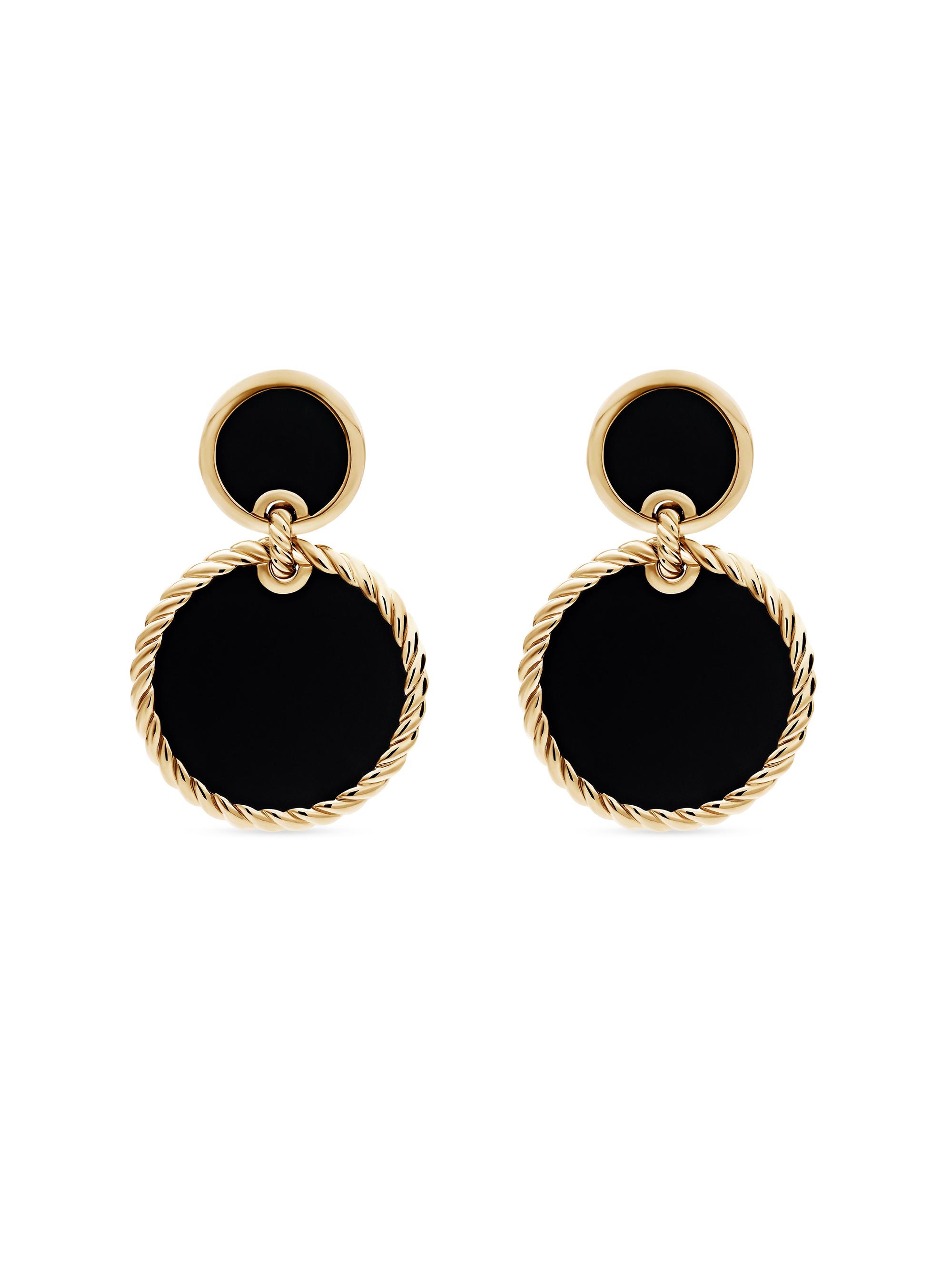 David Yurman Women's Elements Double Drop Earrings in 18K Yellow Gold - Black Onyx