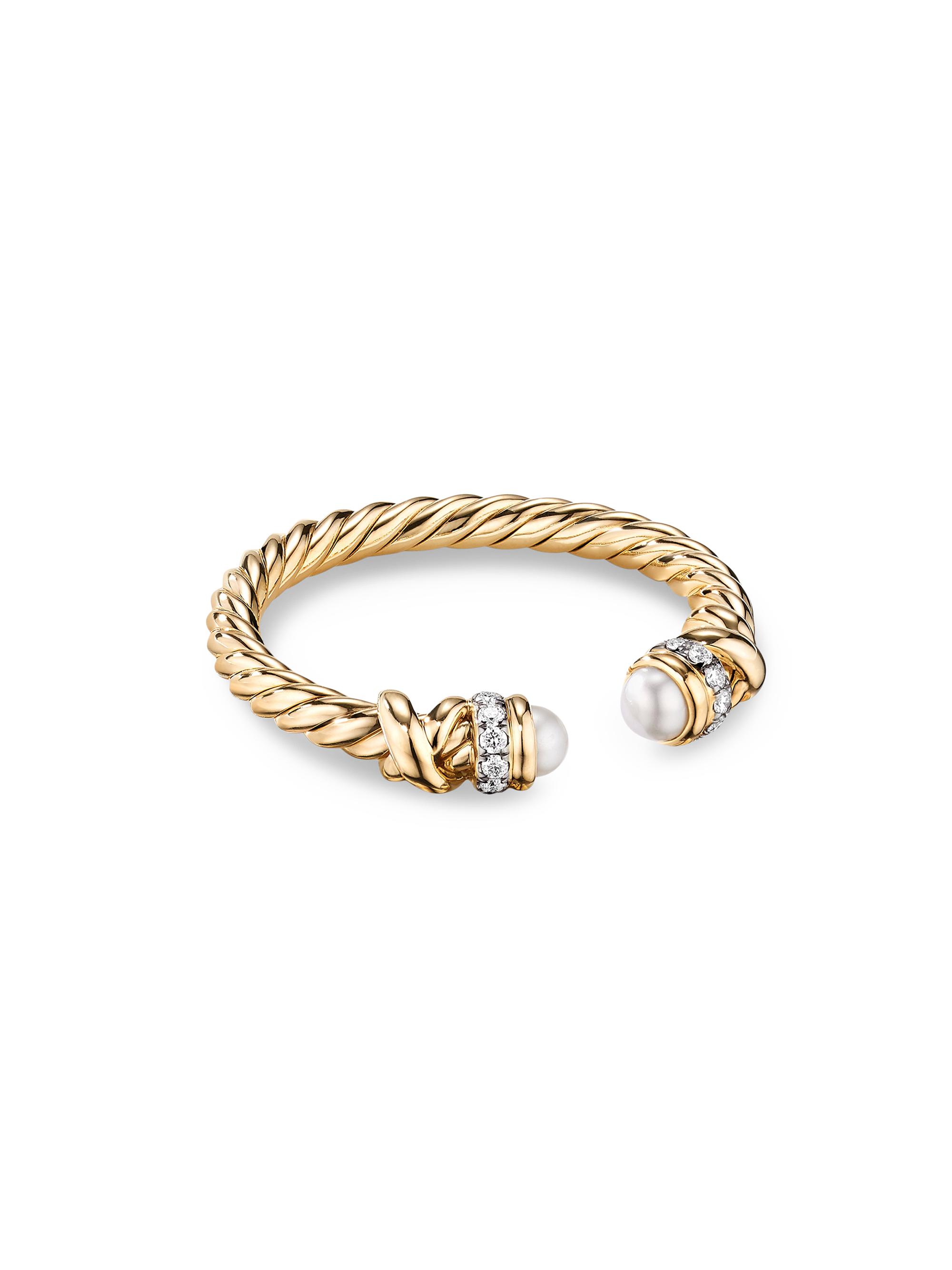 David Yurman Women's Petite Helena Ring in 18K Yellow Gold - Akoya White Pearl
