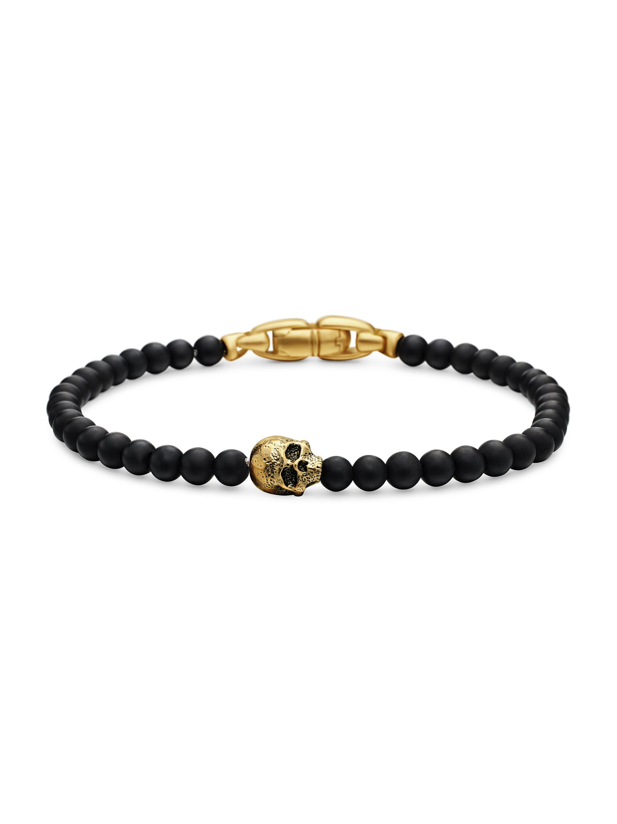 David Yurman Men's Memento Mori Skull Station Bracelet - Black Onyx