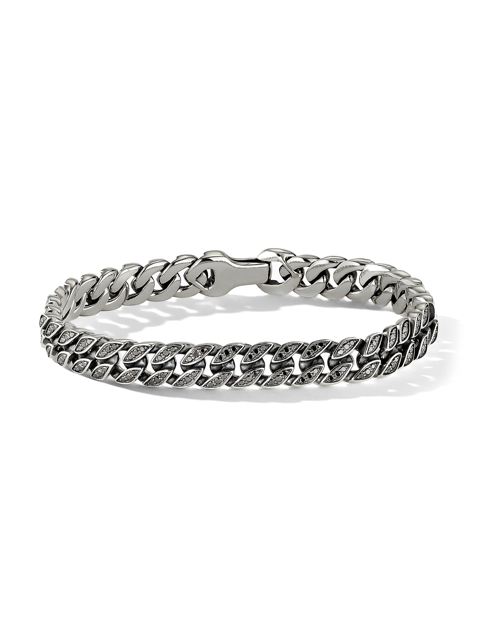 David Yurman Men's Curb Chain Bracelet in Sterling Silver - Black Diamond