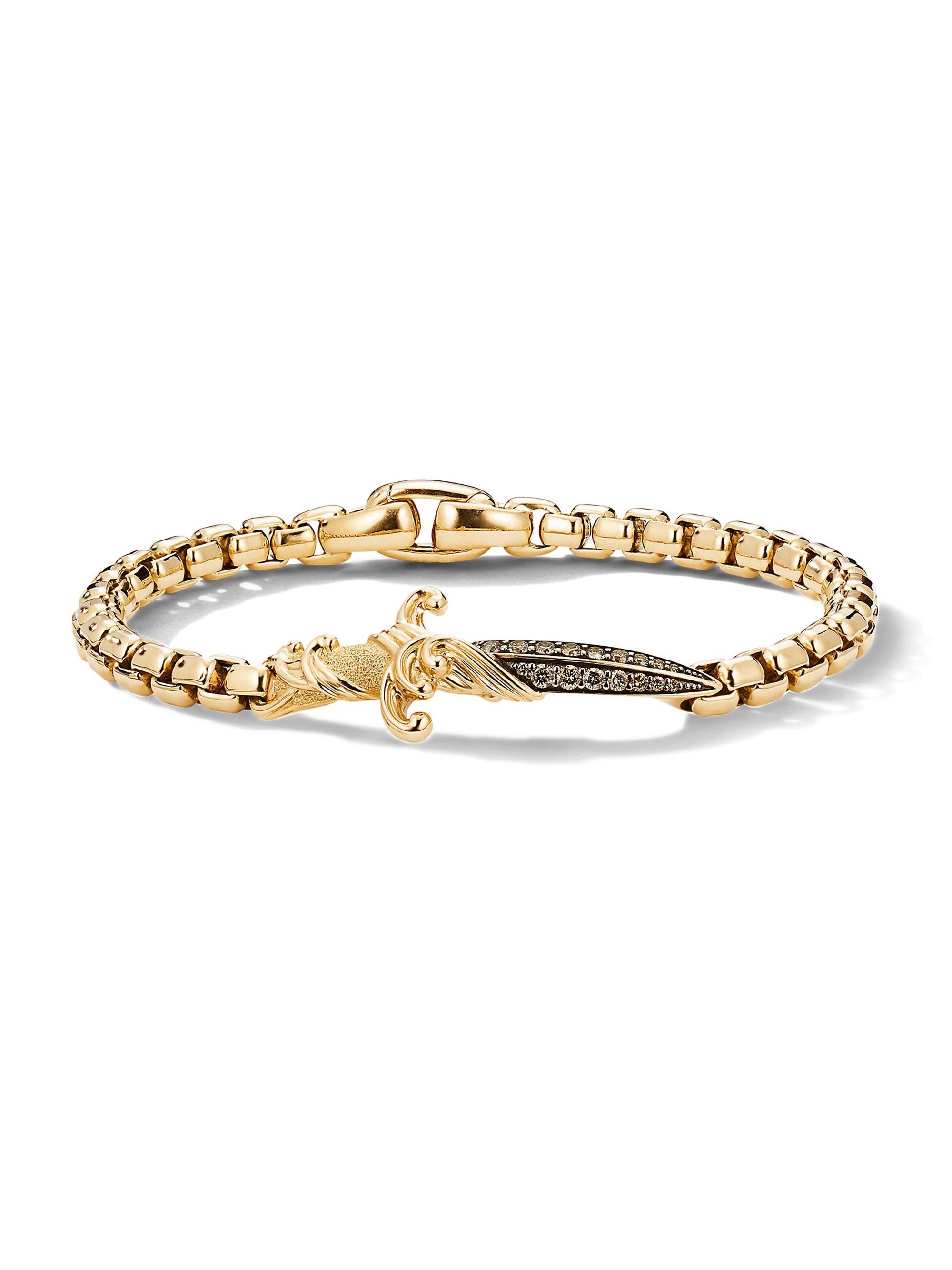 David Yurman Men's Waves Dagger Bracelet in 18K Yellow Gold - Cognac Diamond
