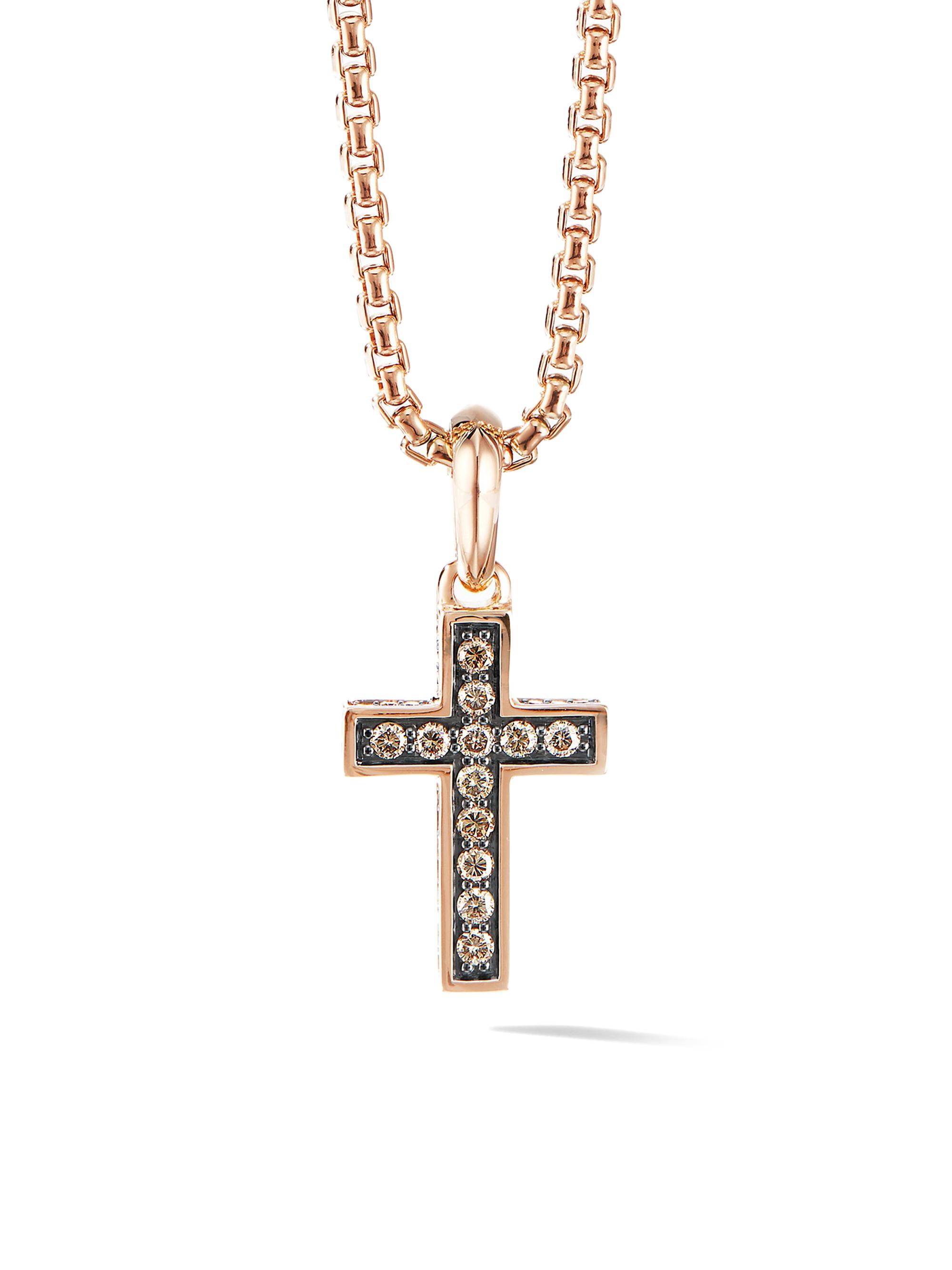 David Yurman Men's Streamline Cross Pendant in 18K Rose Gold with Cognac Diamonds, 23MM - Cognac Diamond