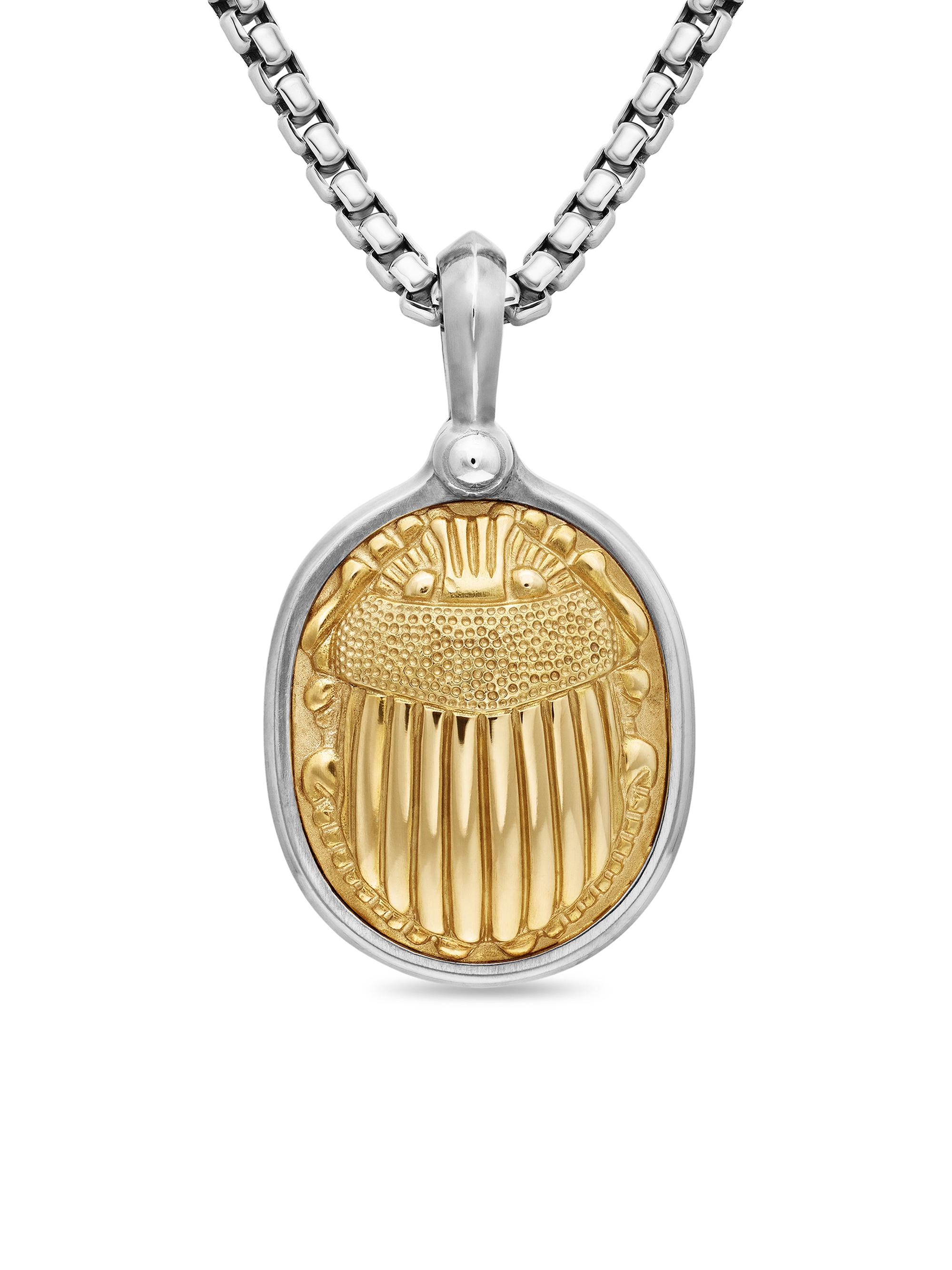 David Yurman Men's Petrvs Scarab Amulet in Sterling Silver with 18K Yellow Gold, 32.3MM - Silver
