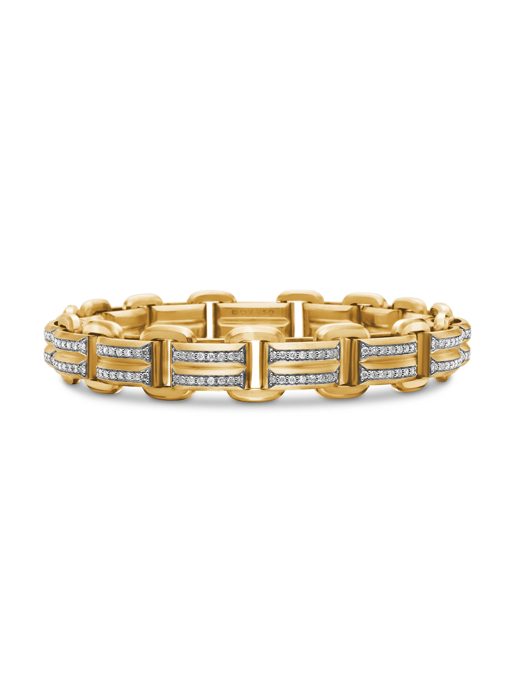 David Yurman Men's Deco Beveled Link Bracelet in 18K Yellow Gold - Diamond