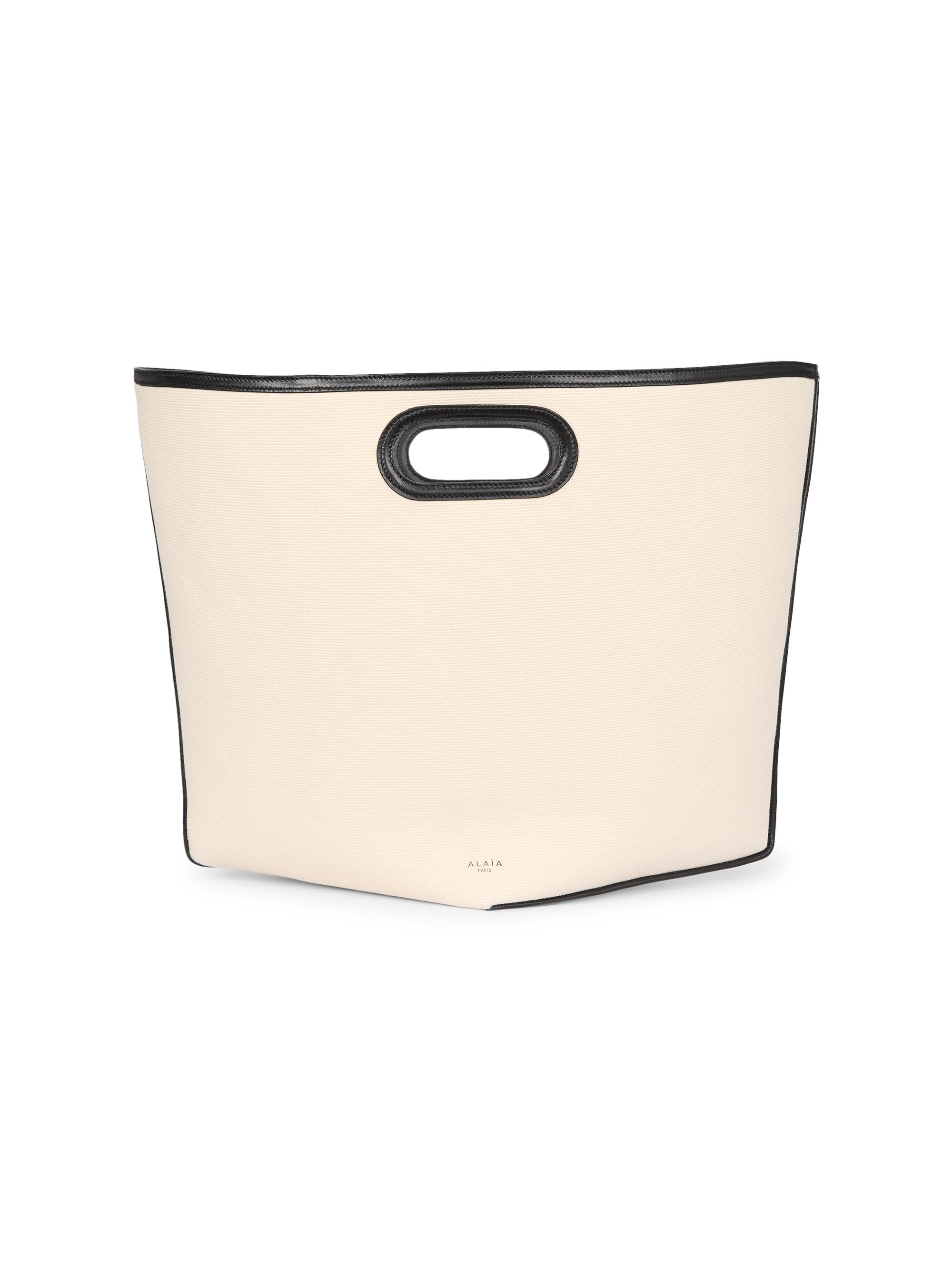 Alaïa Women's Folded Leather-Trim Canvas Tote Bag - Ecru