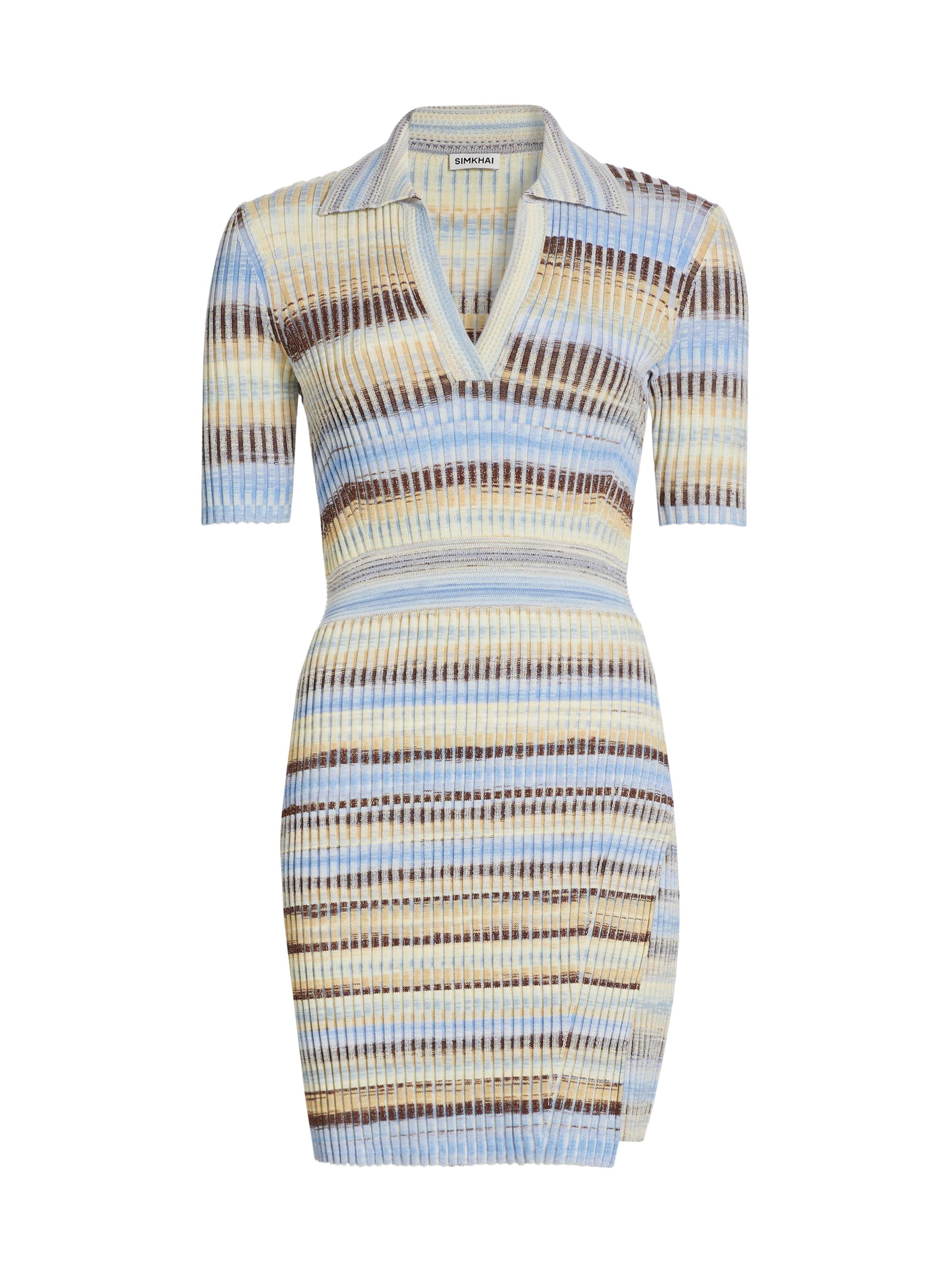 SIMKHAI Women's Solana Stripe Rib-Knit Polo Minidress - French Blue Multi