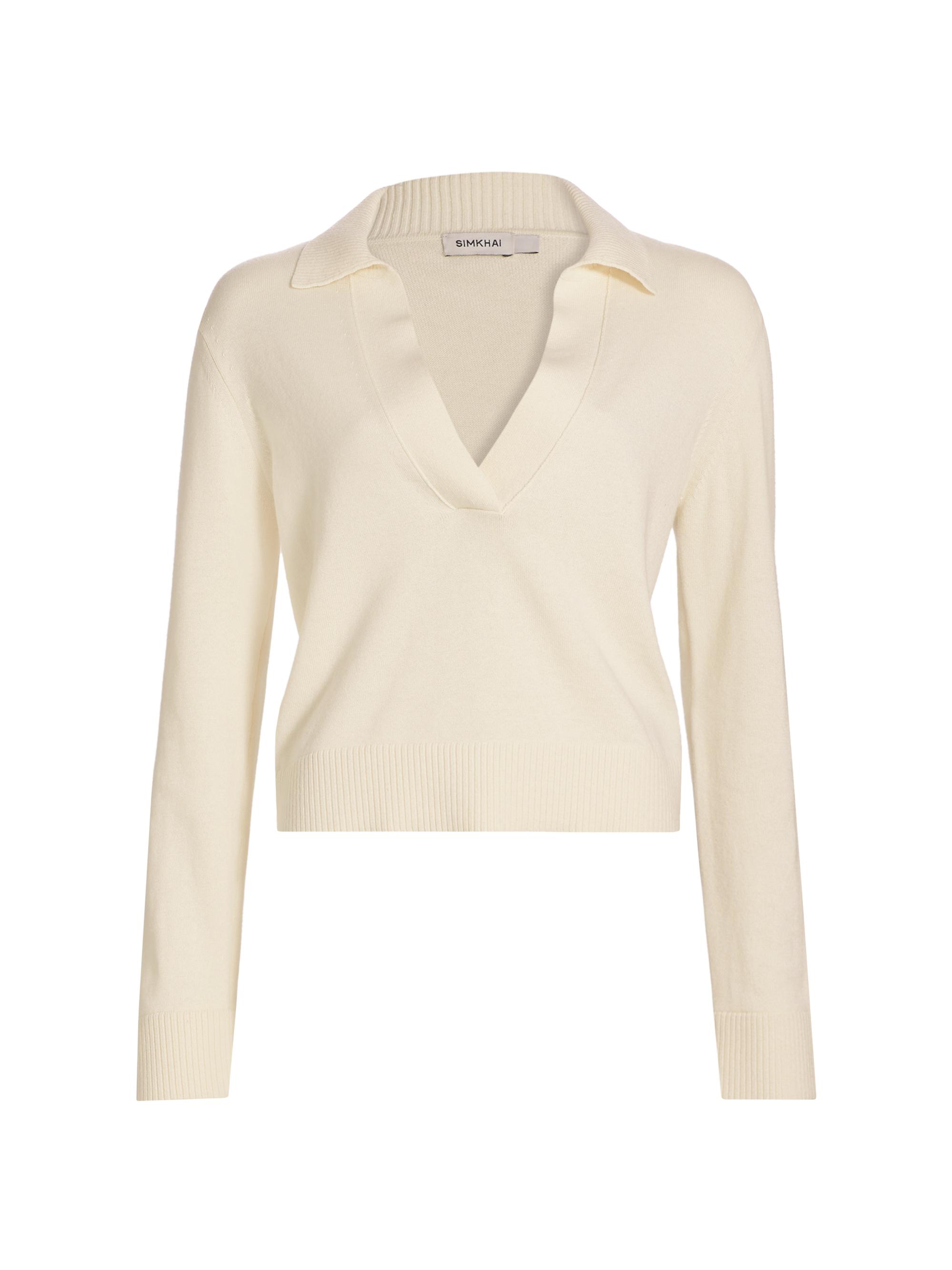 SIMKHAI Women's Bobbie Cotton-Cashmere Polo Sweater -