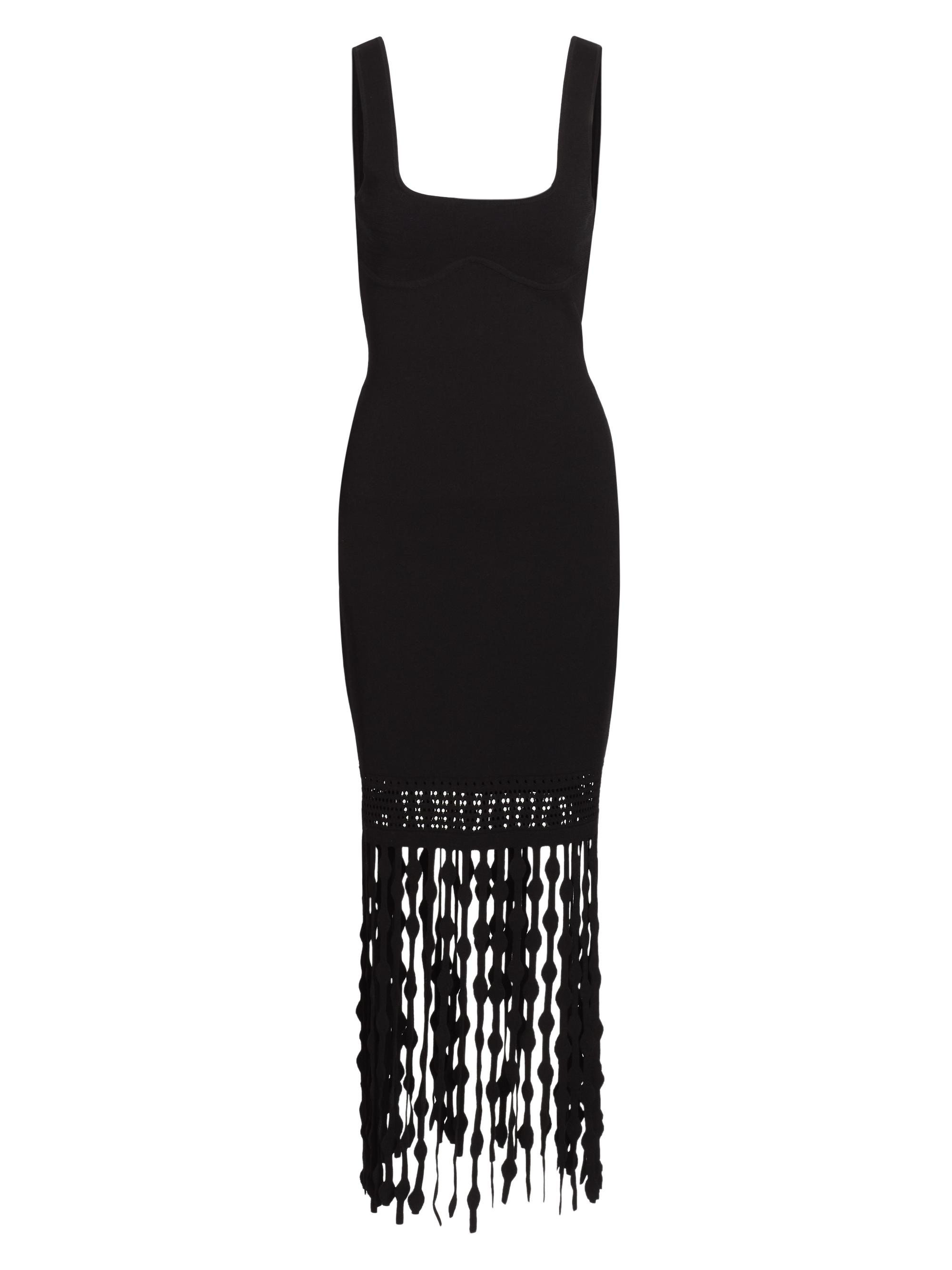 SIMKHAI Women's Signa Lattice Fringe Midi-Dress - Black
