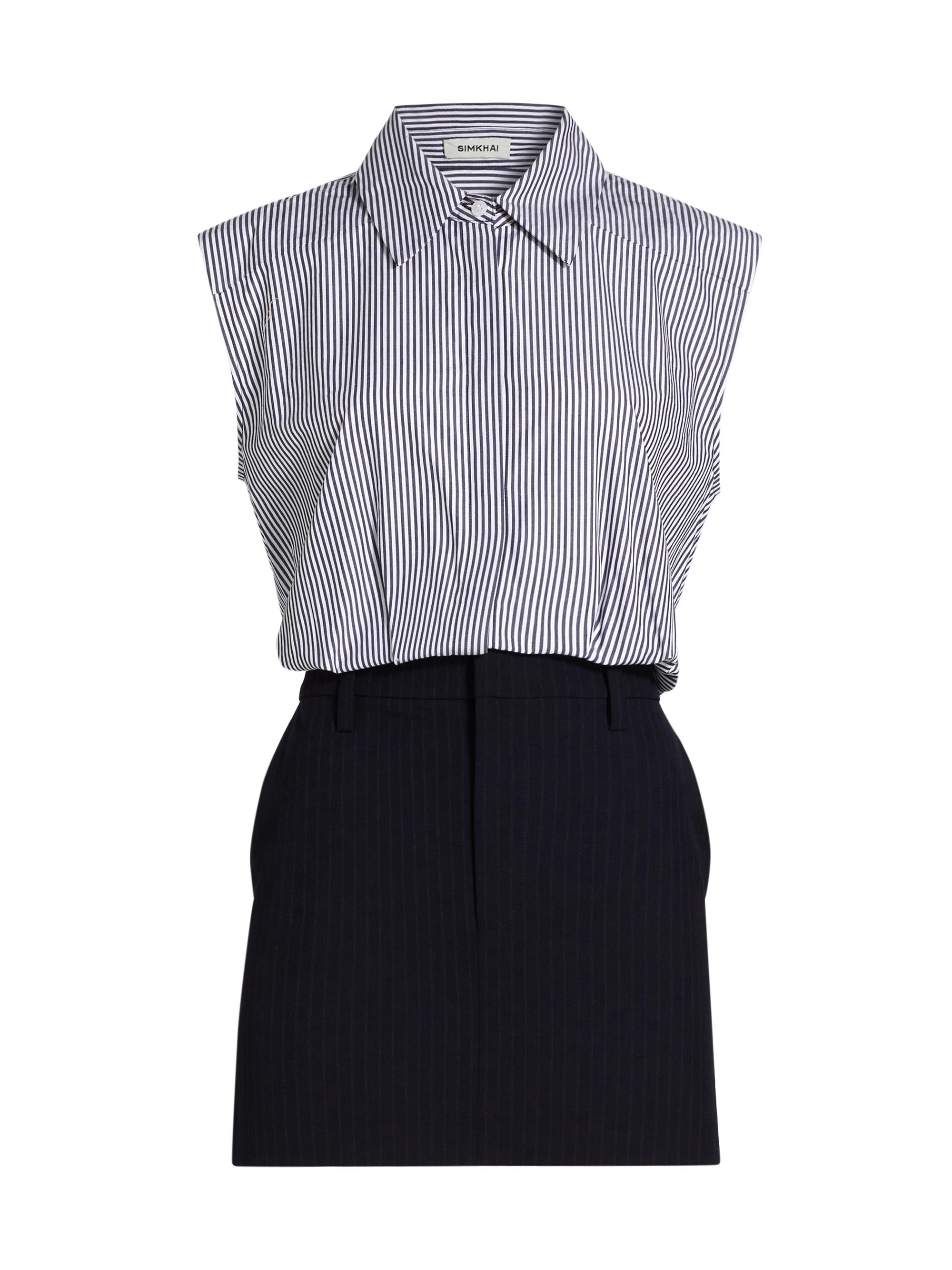 SIMKHAI Women's Graham Mix Media Minidress - Midnight Pinstripe Multi