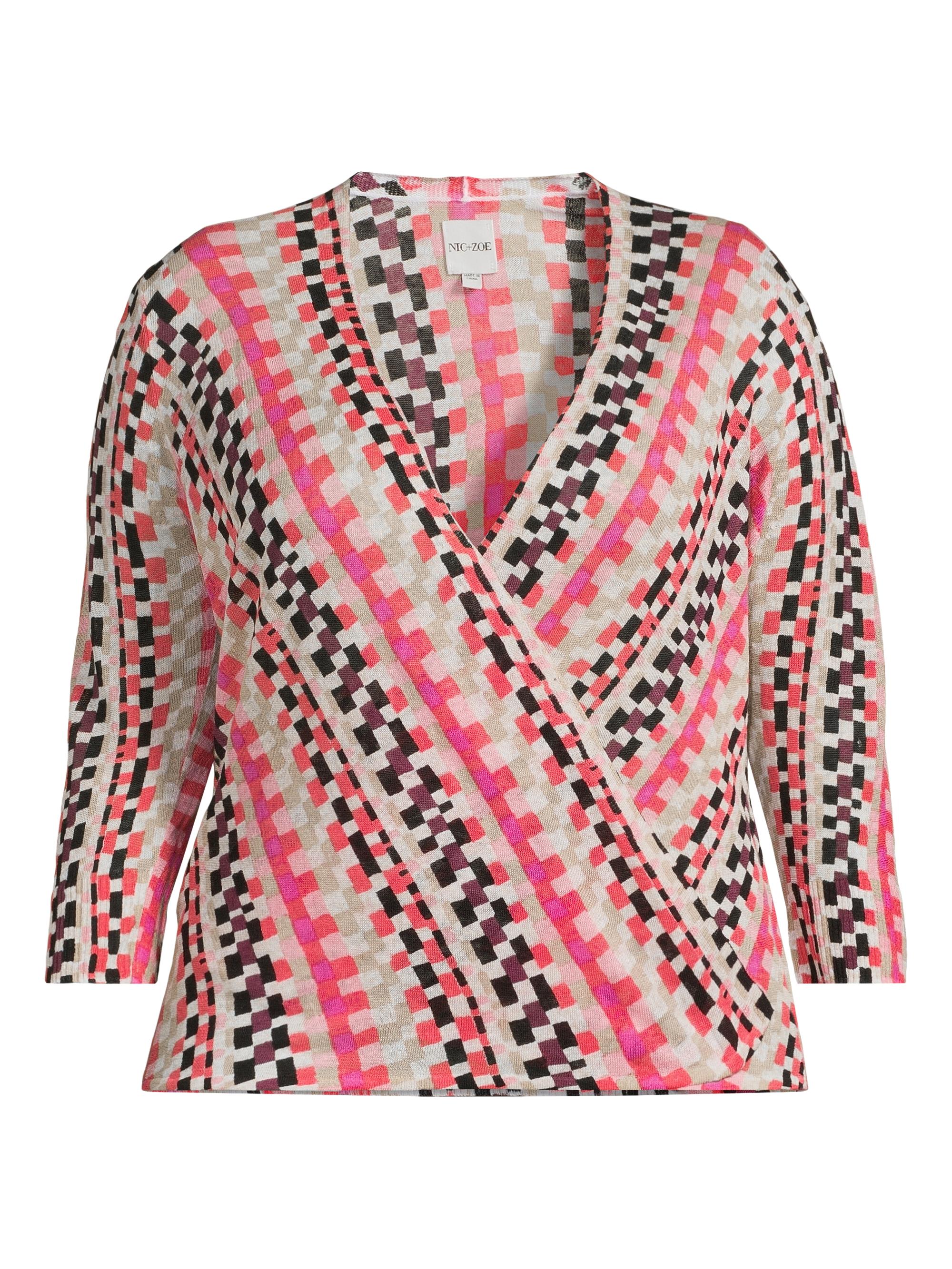 NIC+ZOE Women's Pixel Sunset 4-Way Linen-Blend Cardigan - Pink Multi