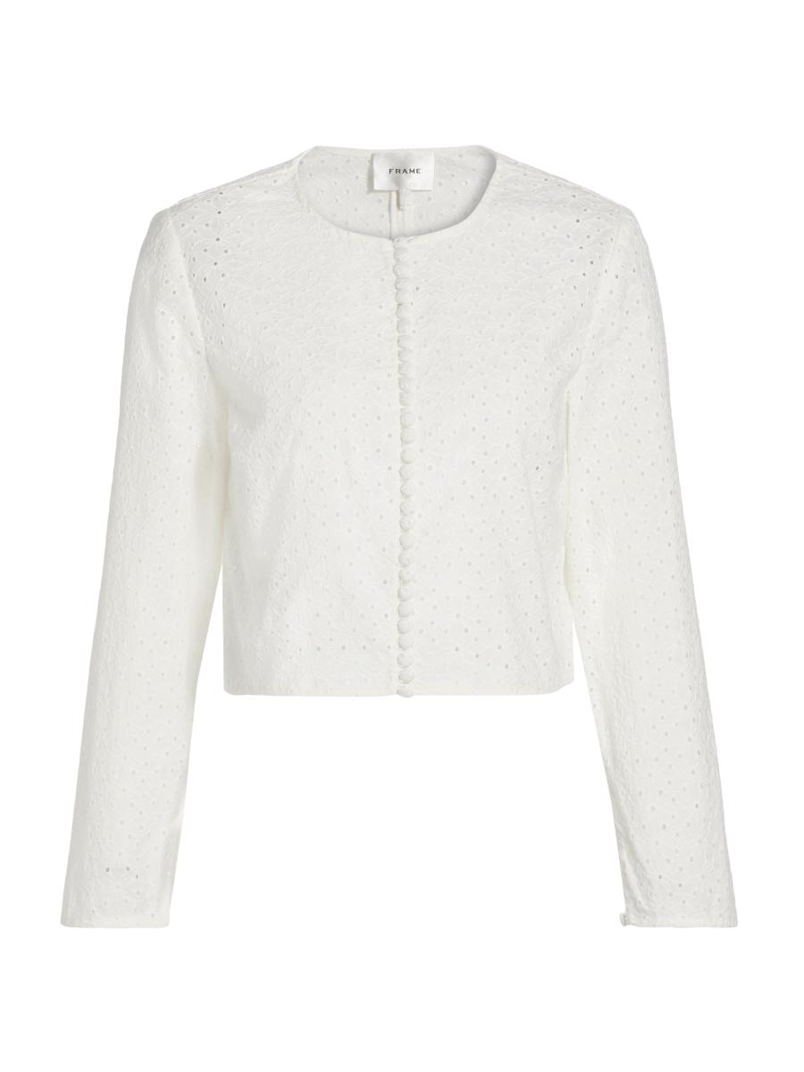Frame Floral Eyelet Crop Jacket | Saks Fifth Avenue