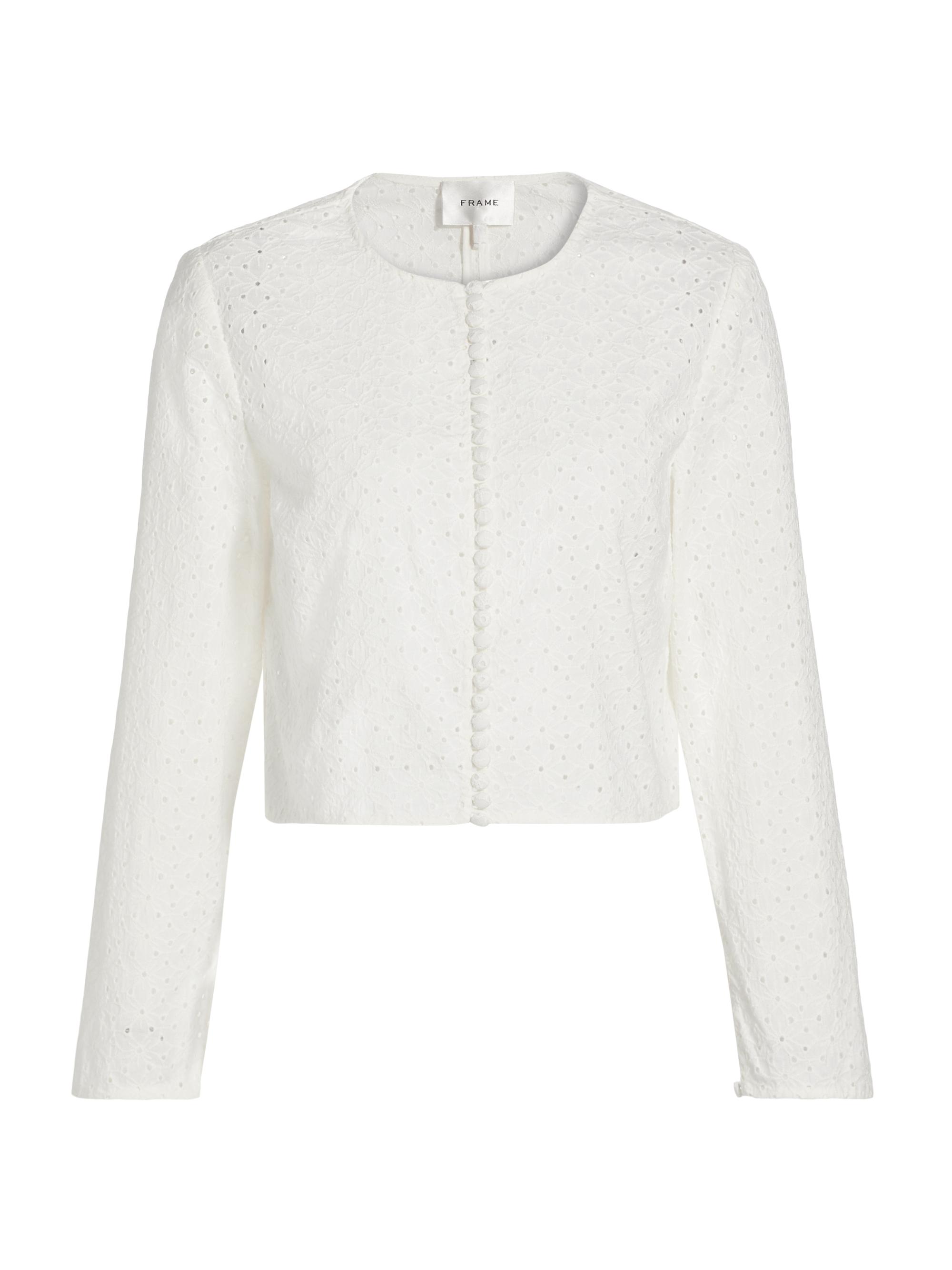 Frame Women's Floral Eyelet Crop Jacket - Cream