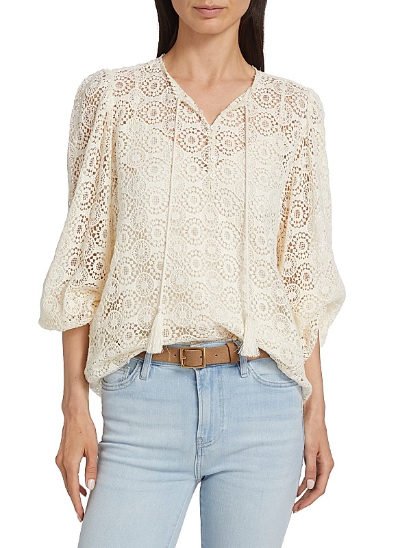 Shop Frame Geometric Lace Tassel Blouse | Saks Fifth Avenue Shop Frame Geometric Lace Tassel Blouse | Saks Fifth Avenue