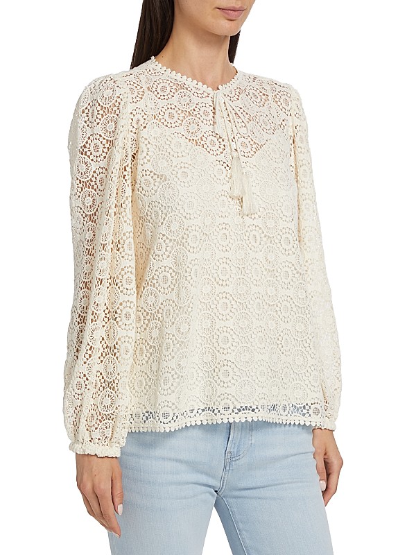 Shop Frame Geometric Lace Tassel Blouse | Saks Fifth Avenue Shop Frame Geometric Lace Tassel Blouse | Saks Fifth Avenue