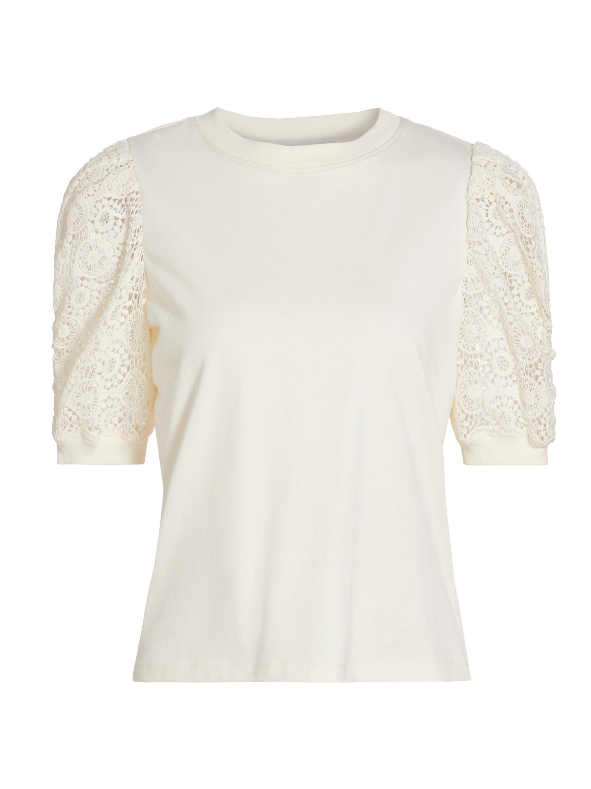 Frame Women's Frankie Lace-Sleeve T-Shirt - Cream