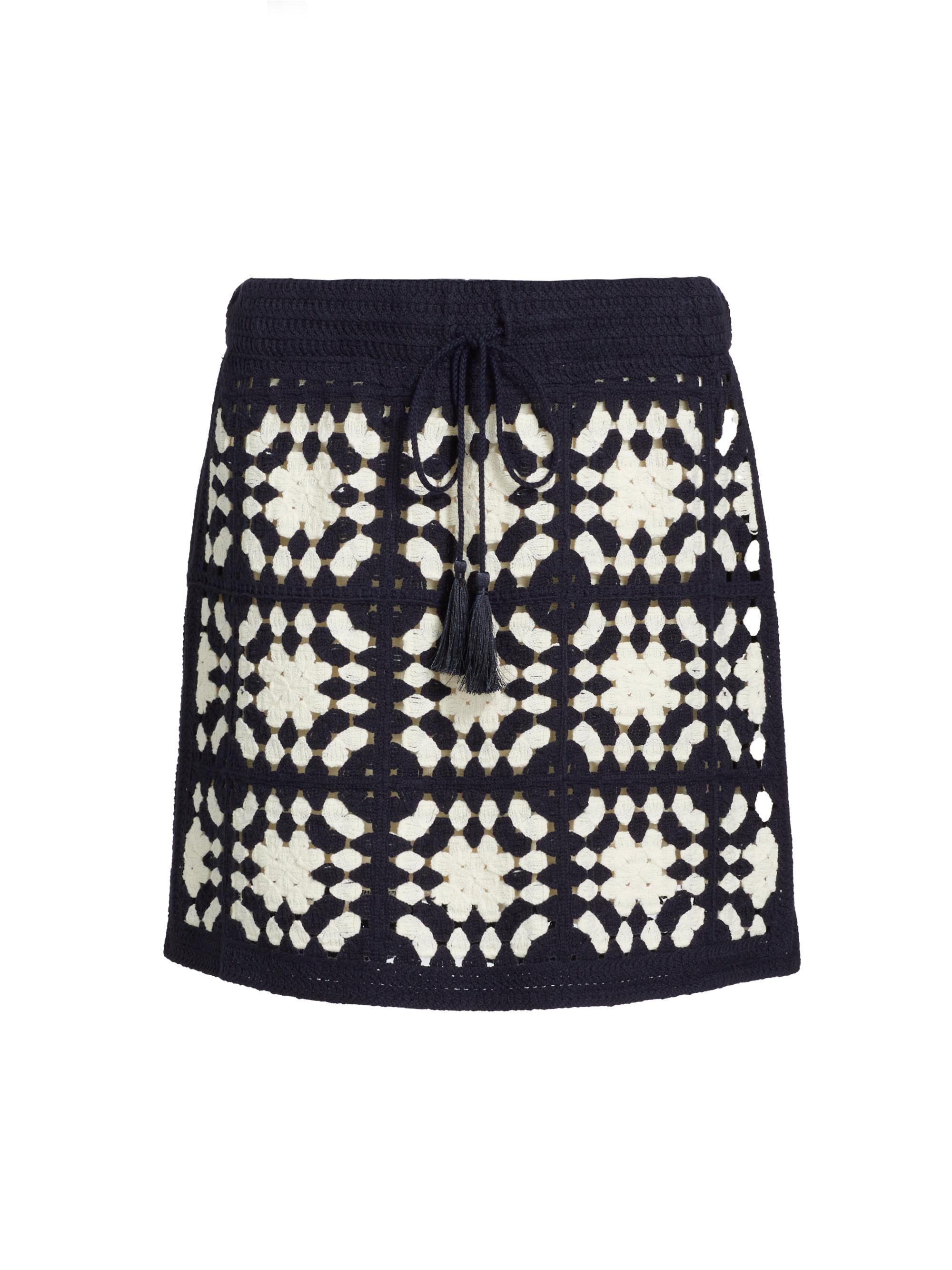 Frame Women's Crochet Tassel Drawstring Miniskirt - Navy Multi