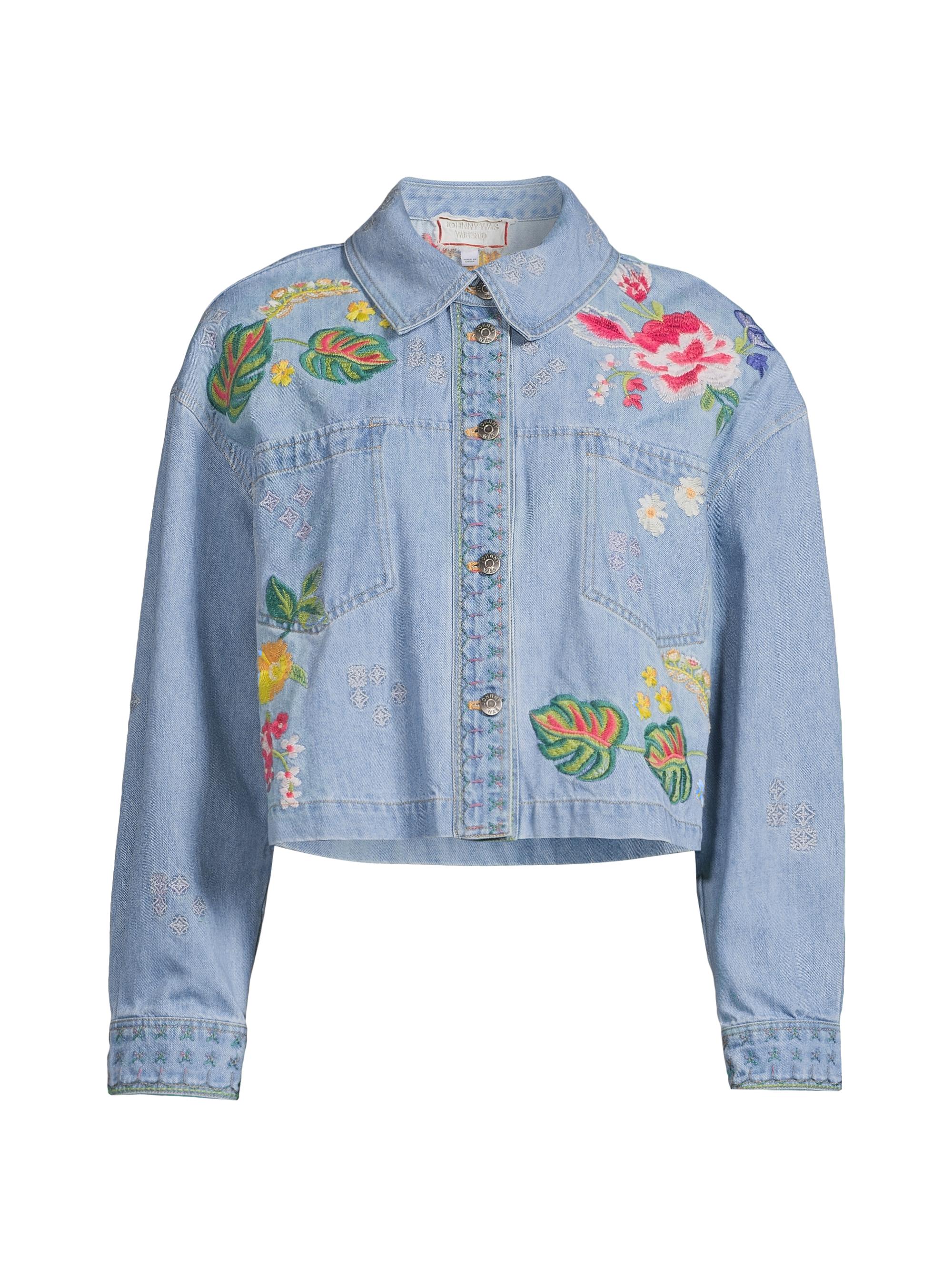 Johnny Was Women's Embroidered Cropped Denim Jacket - Denim Blue