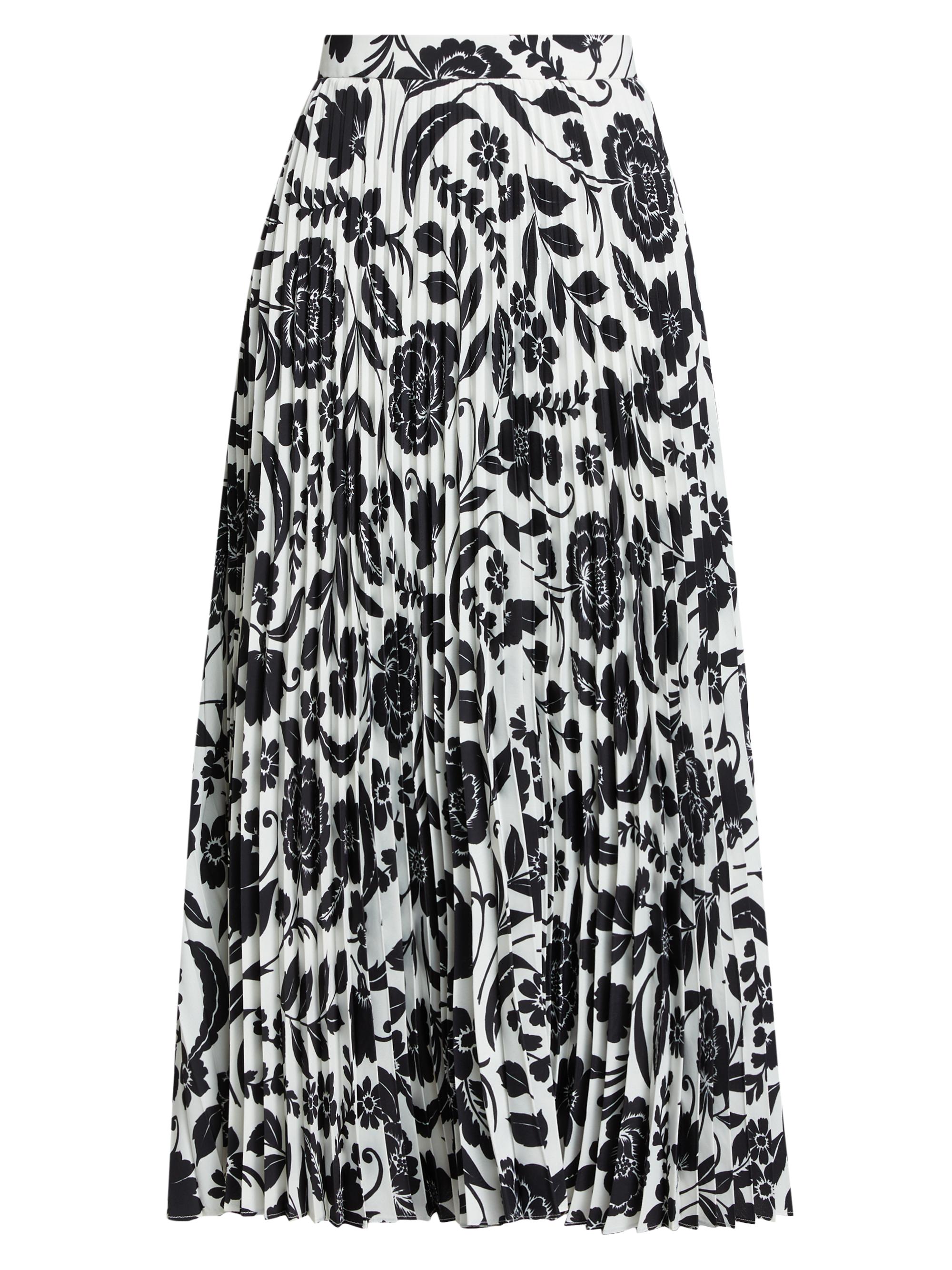 Milly Women's Otha Flowers Of Spain Pleated Midi-Skirt - Black White