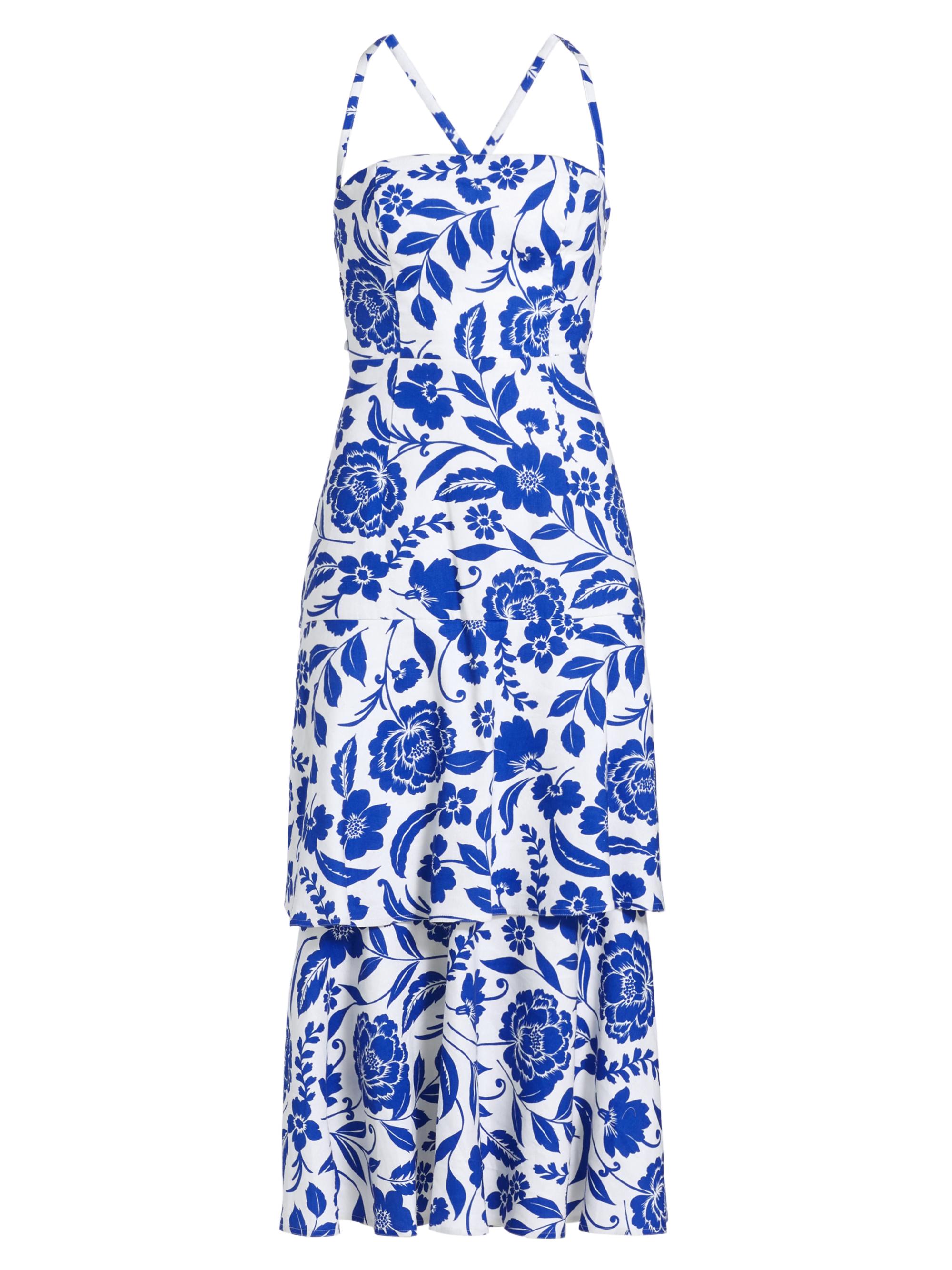 Milly Women's Flowers Of Spain Linen Maxi Dress - Blue White
