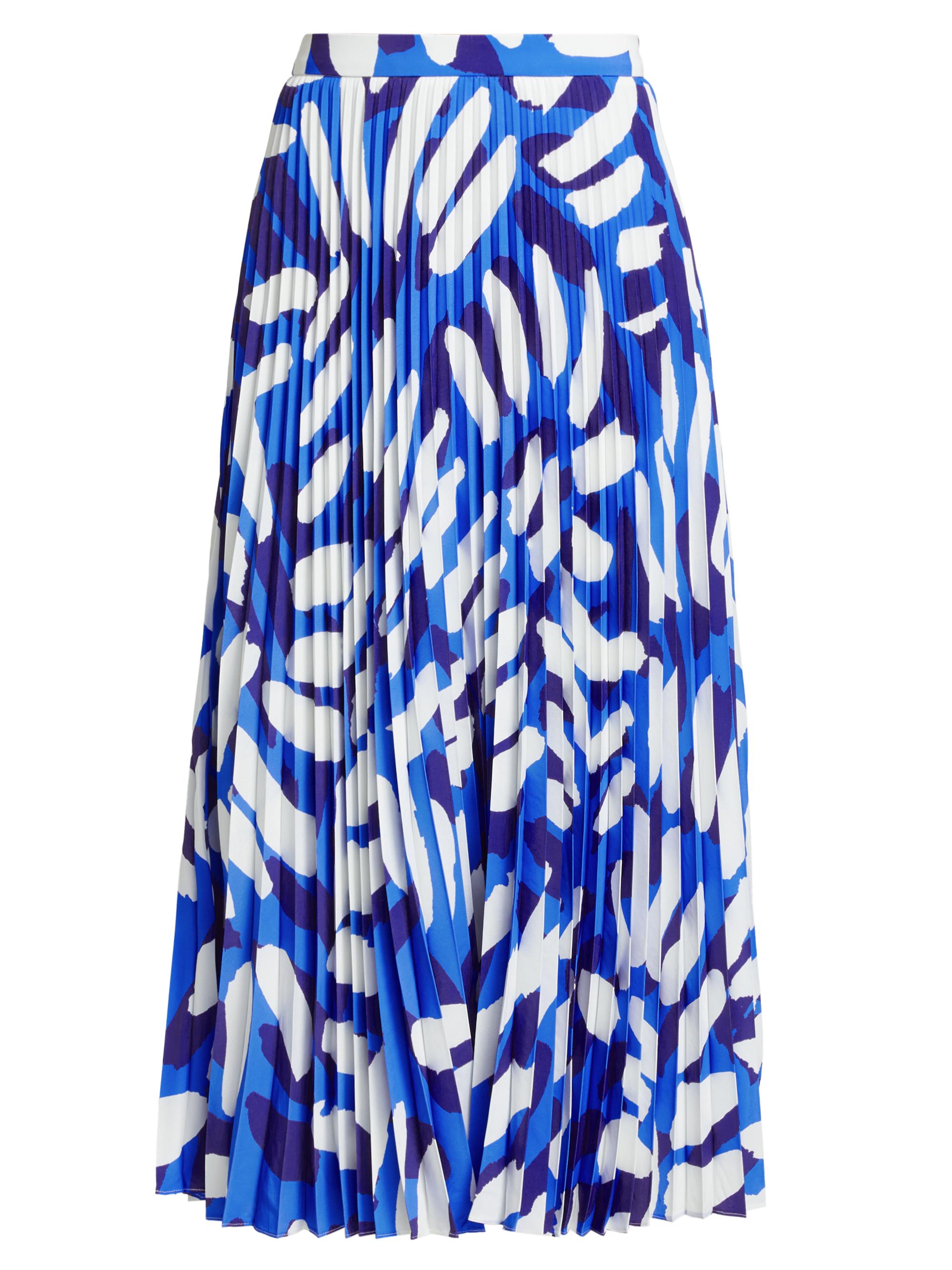 Milly Women's Otha Brushstroke Pleated Midi-Skirt - Blue Multi