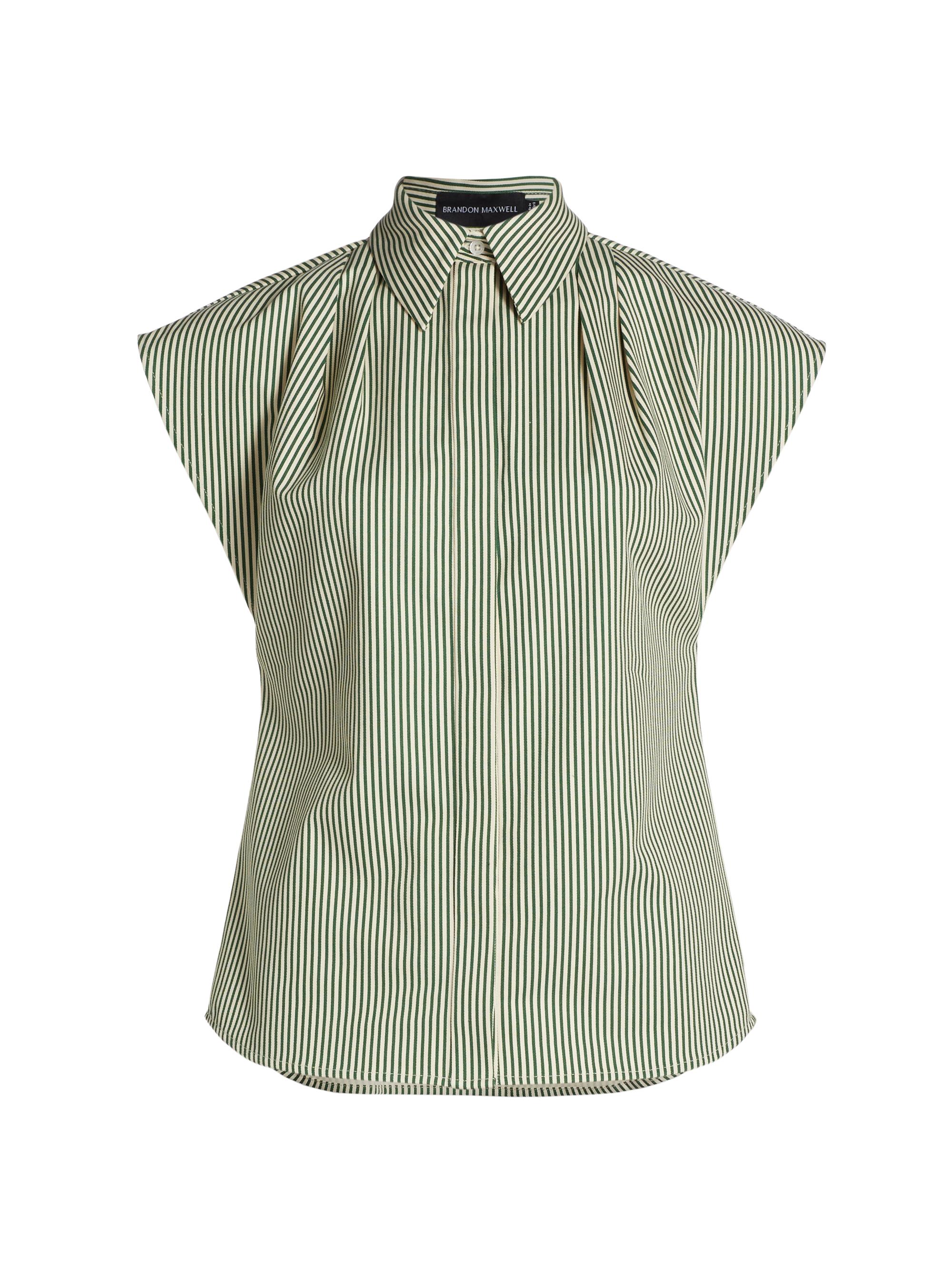 Brandon Maxwell Women's The Gabi Pleated Striped Shirt - Green Stripe