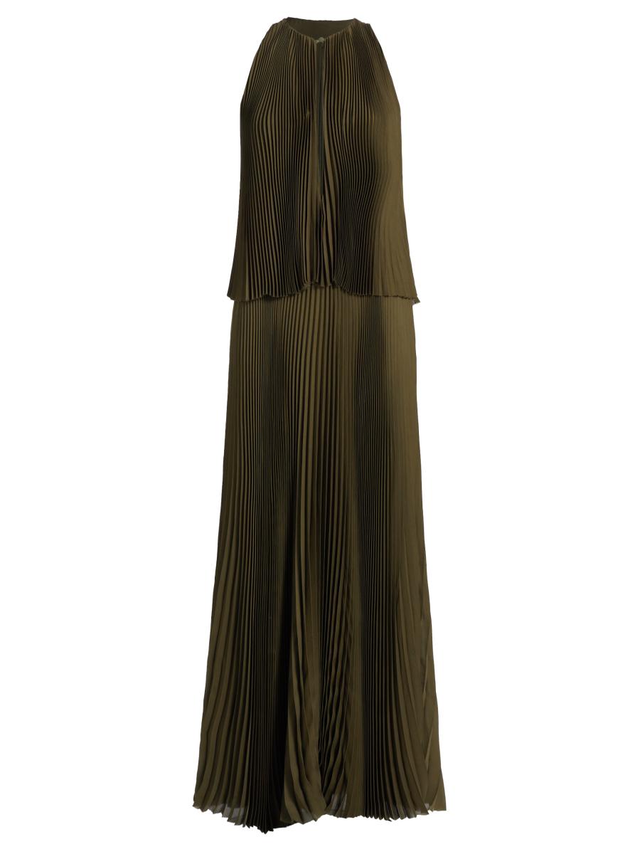 Brandon Maxwell Women's Pleated Tiered Halter Maxi Dress In Green