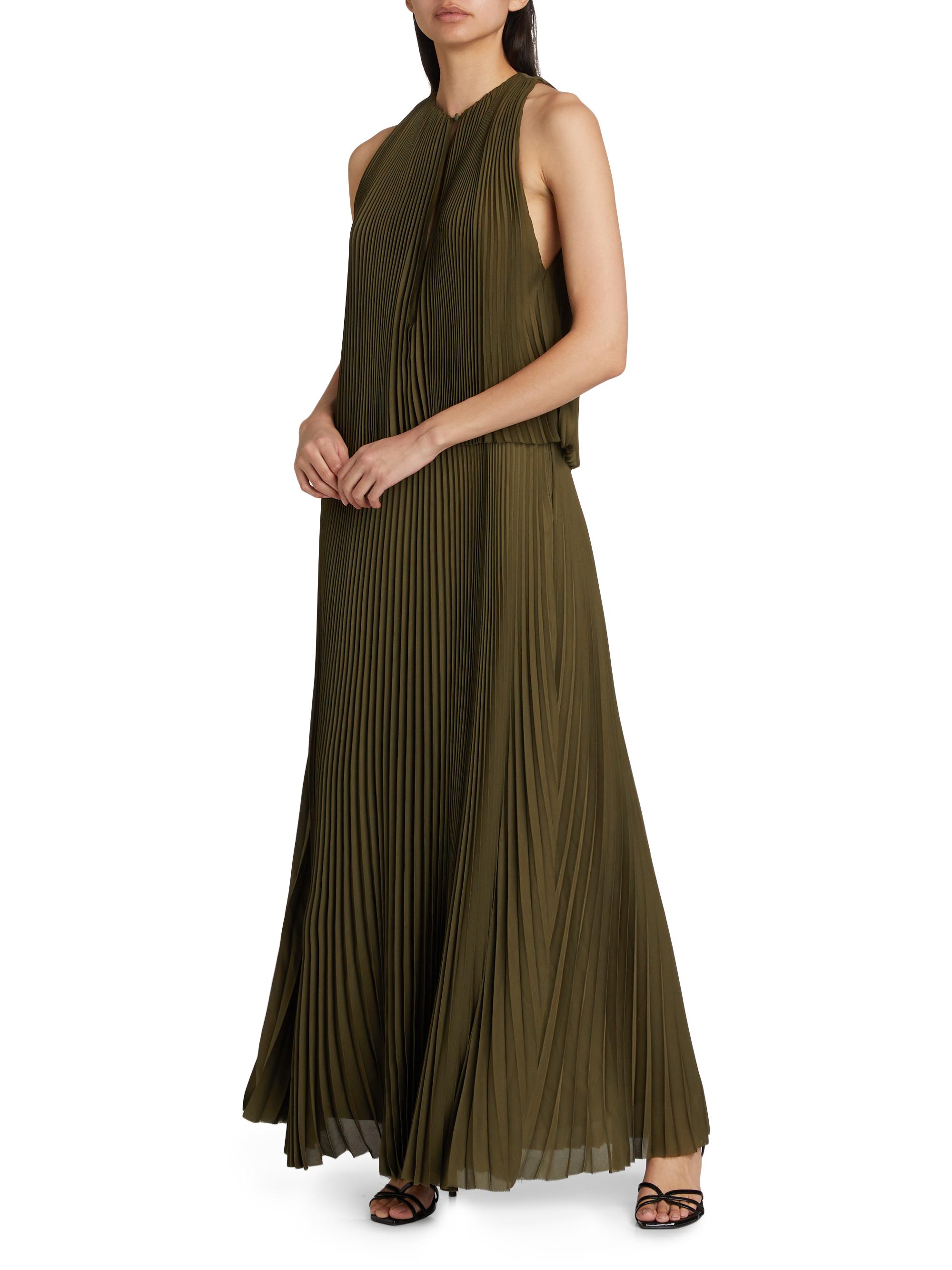 Brandon Maxwell Pleated Tiered Halter Maxi Dress | Saks